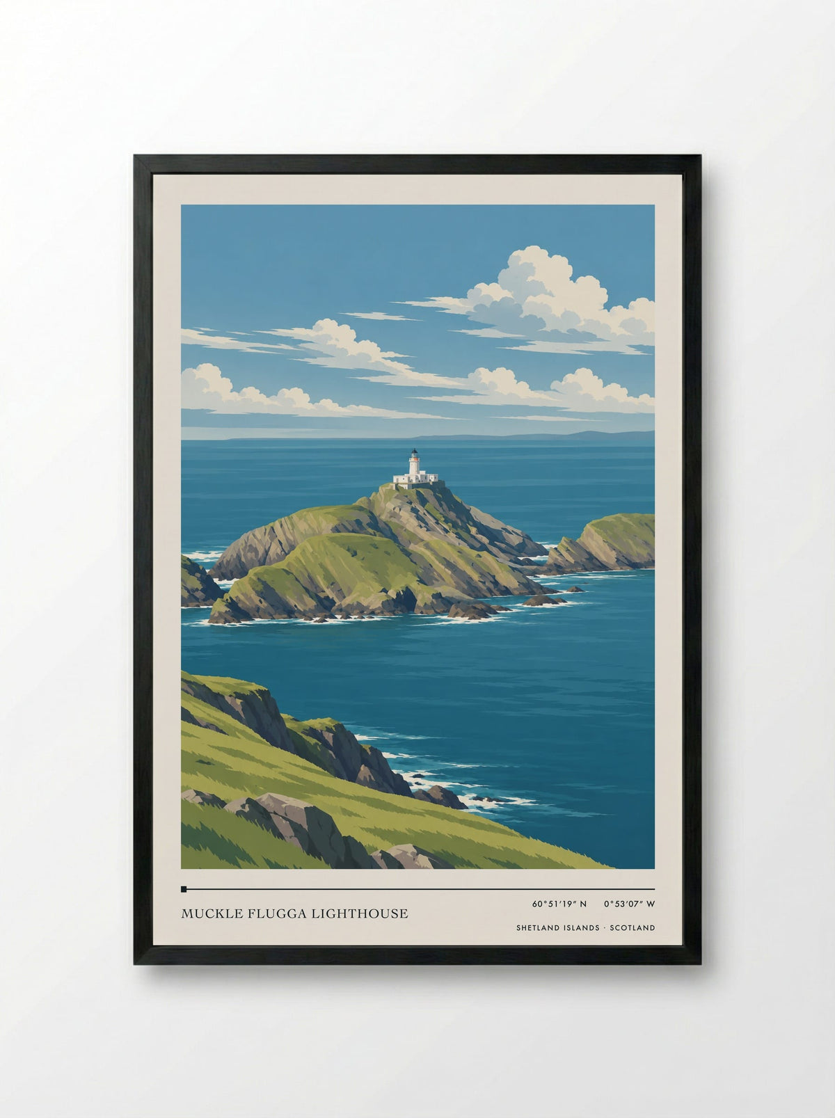Muckle Flugga Lighthouse, Shetland Islands | Travel Poster - Framed Print Black