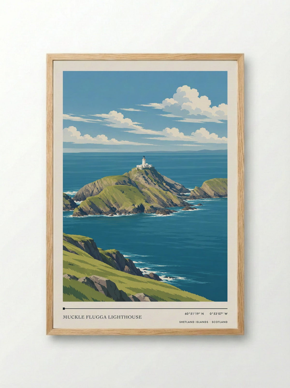 Muckle Flugga Lighthouse, Shetland Islands | Travel Poster - Framed Print Wood
