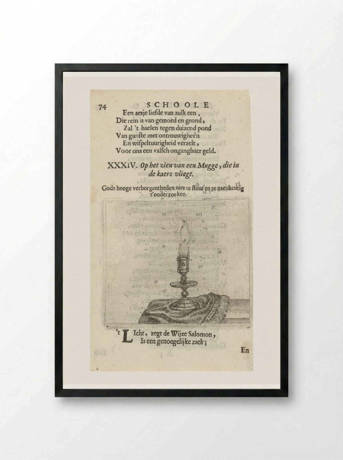 Muggen rond een kaars - Arnold Houbraken - Framed Print Black