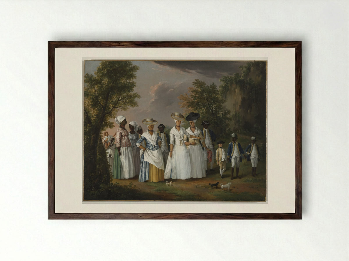 Mulatresses and Negro Woman Bathing - Agostino Brunias - Framed Print Dark Wood
