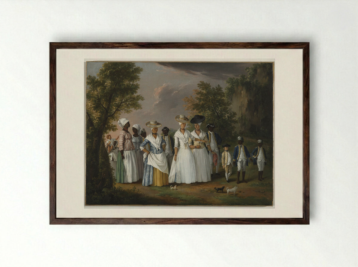 Mulatresses and Negro Woman Bathing - Agostino Brunias - Framed Print Dark Wood