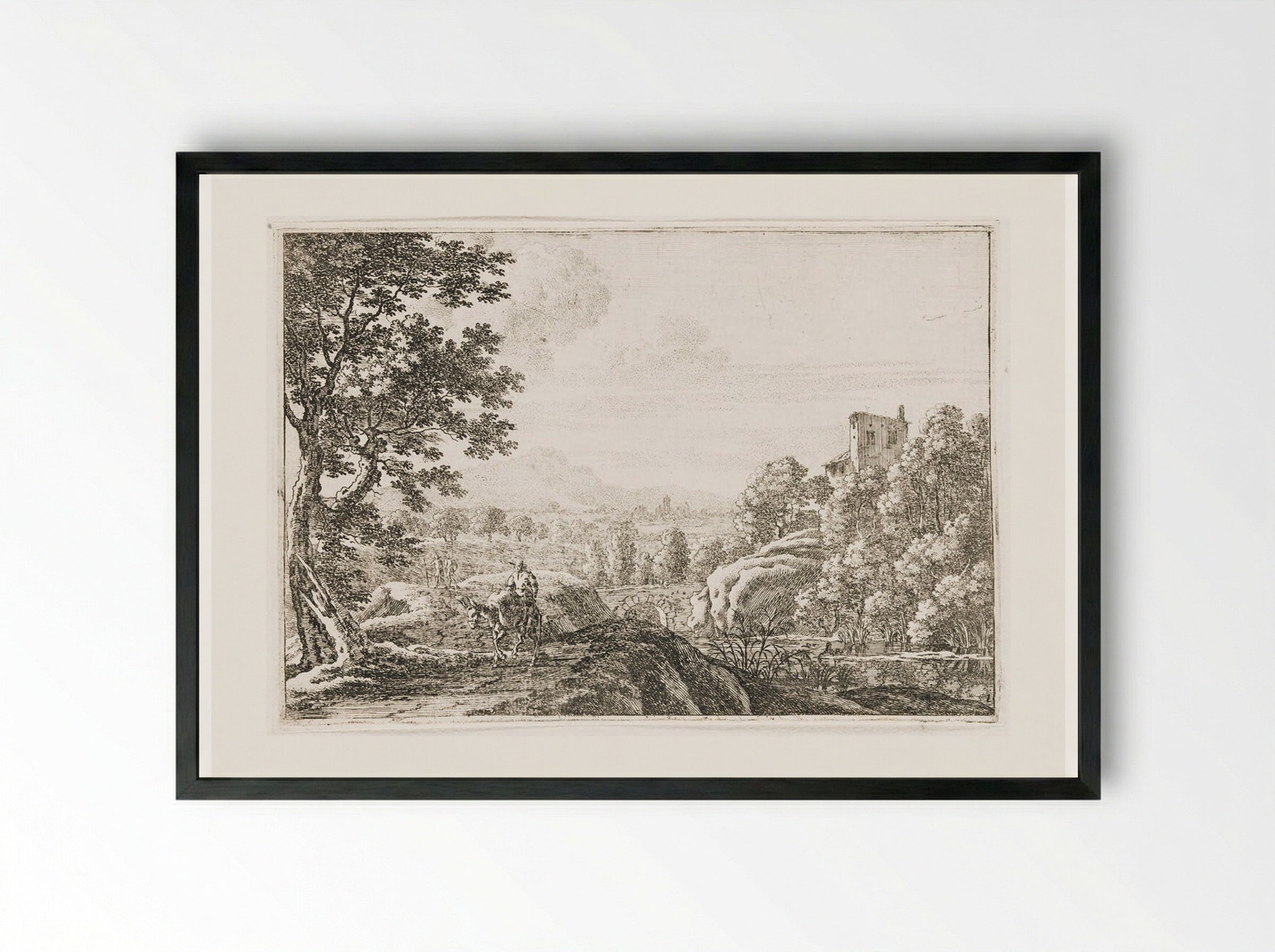 Mule Driver on a Path - Herman van Swanevelt - Framed Print Black