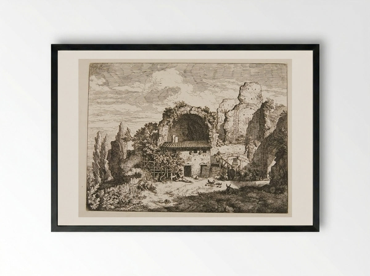 Mule-drivers' inn - Christian Wilhelm Ernst Dietrich - Framed Print Black