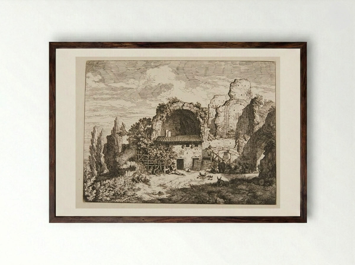 Mule-drivers' inn - Christian Wilhelm Ernst Dietrich - Framed Print Dark Wood
