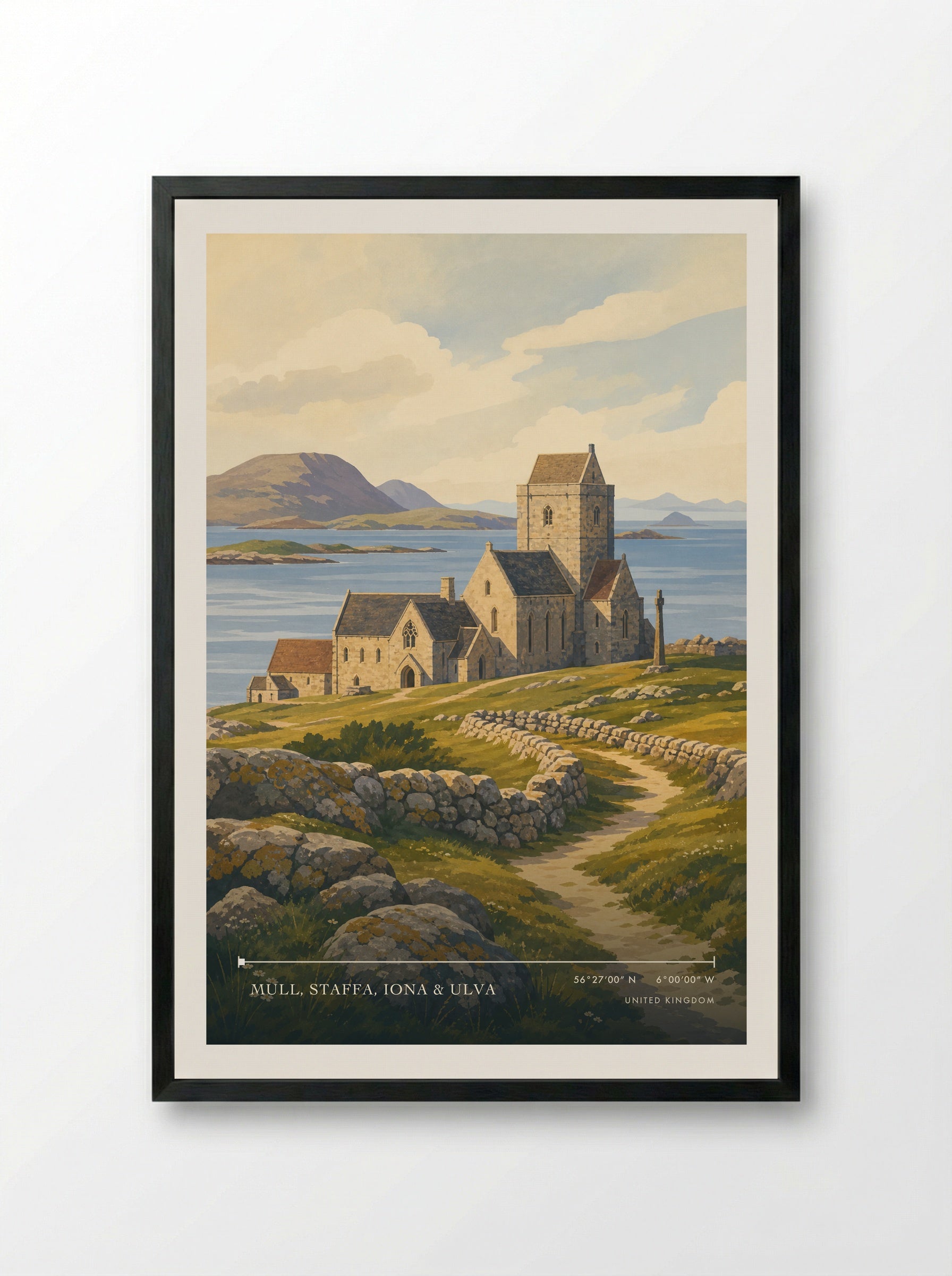 Mull, Staffa, Iona & Ulva United Kingdom Travel Poster - Framed Print Black