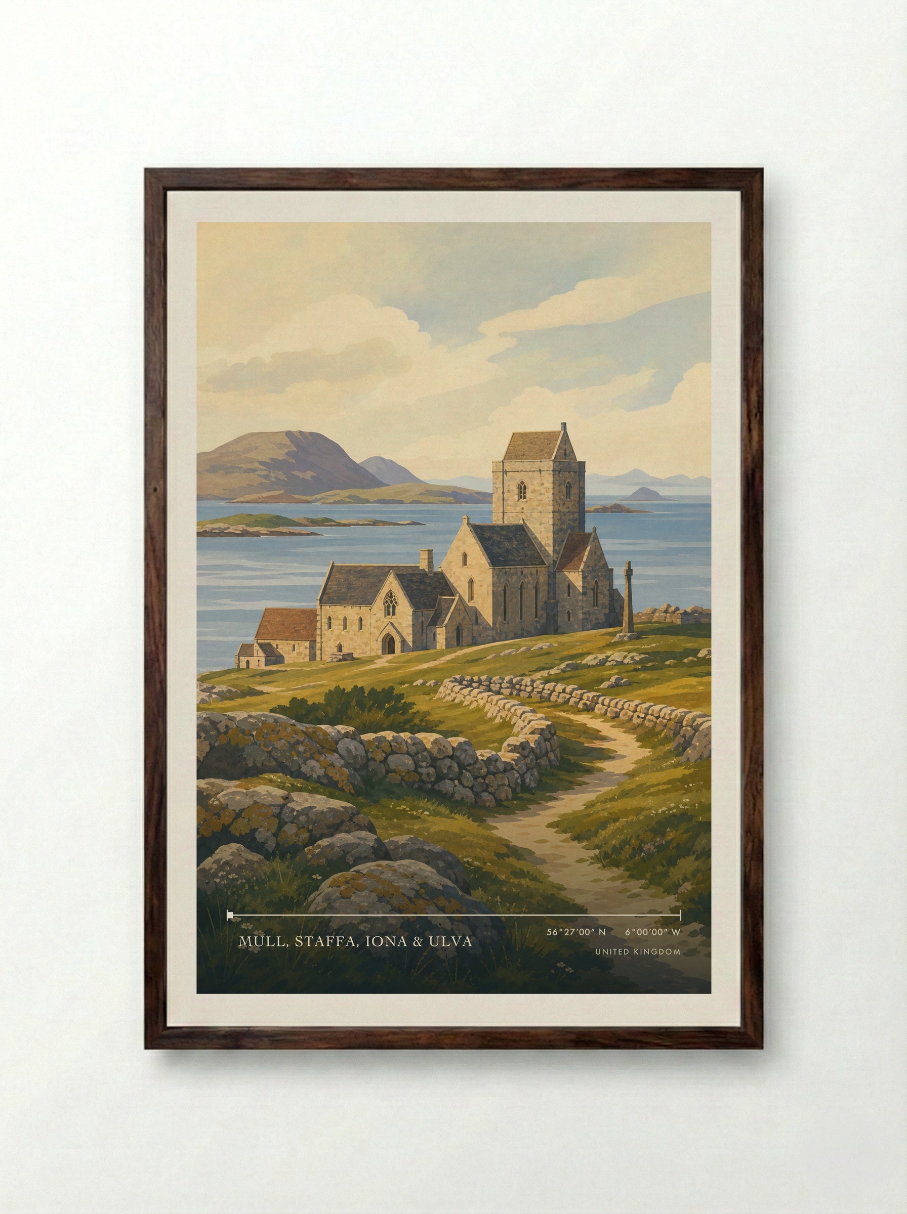 Mull, Staffa, Iona & Ulva United Kingdom Travel Poster - Framed Print Dark Wood