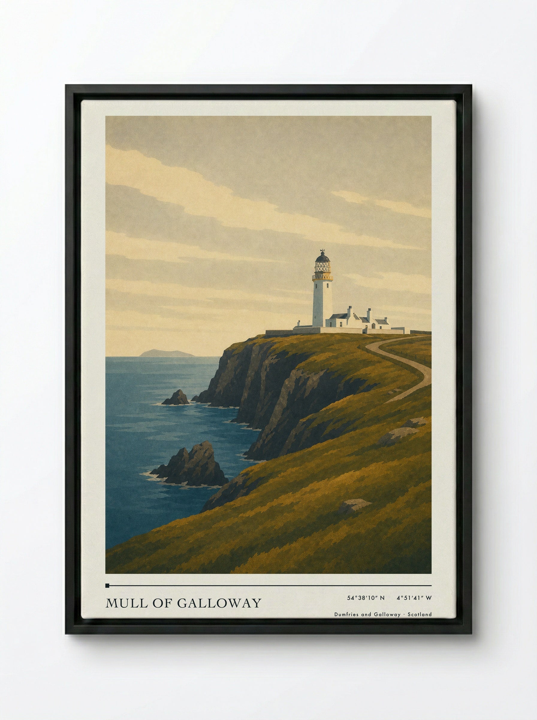 Mull of Galloway Travel Poster - Framed Canvas Black