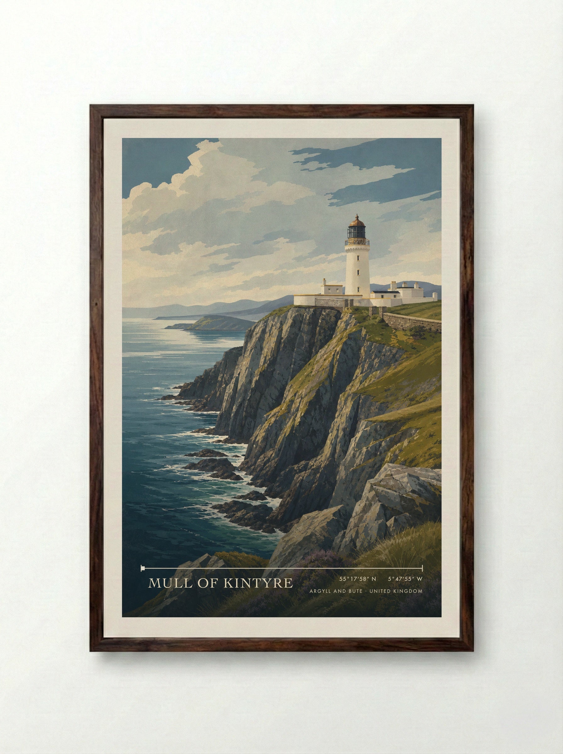 Mull of Kintyre Argyll and Bute United Kingdom Travel Poster - Framed Print Dark Wood