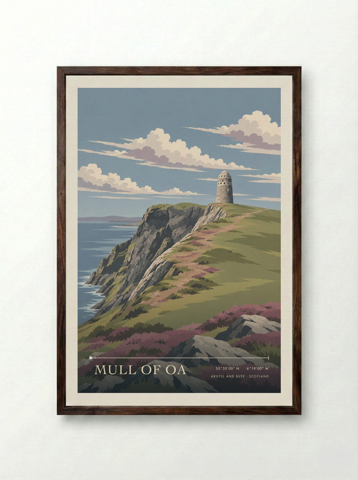 Mull of Oa, Argyll and Bute | Travel Poster - Framed Print Dark Wood
