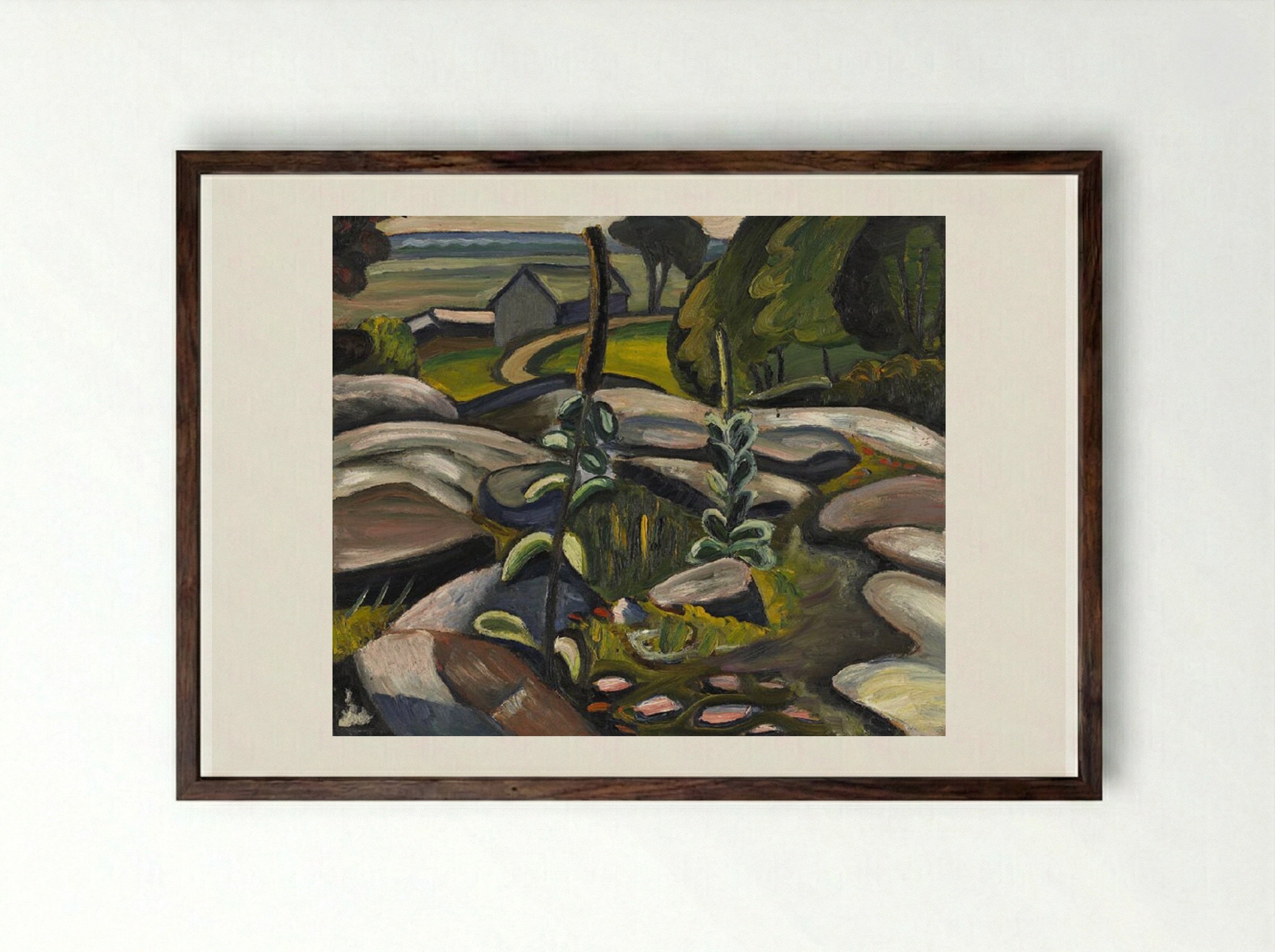 Mulleins and Rocks - Prudence Heward - Framed Print Dark Wood