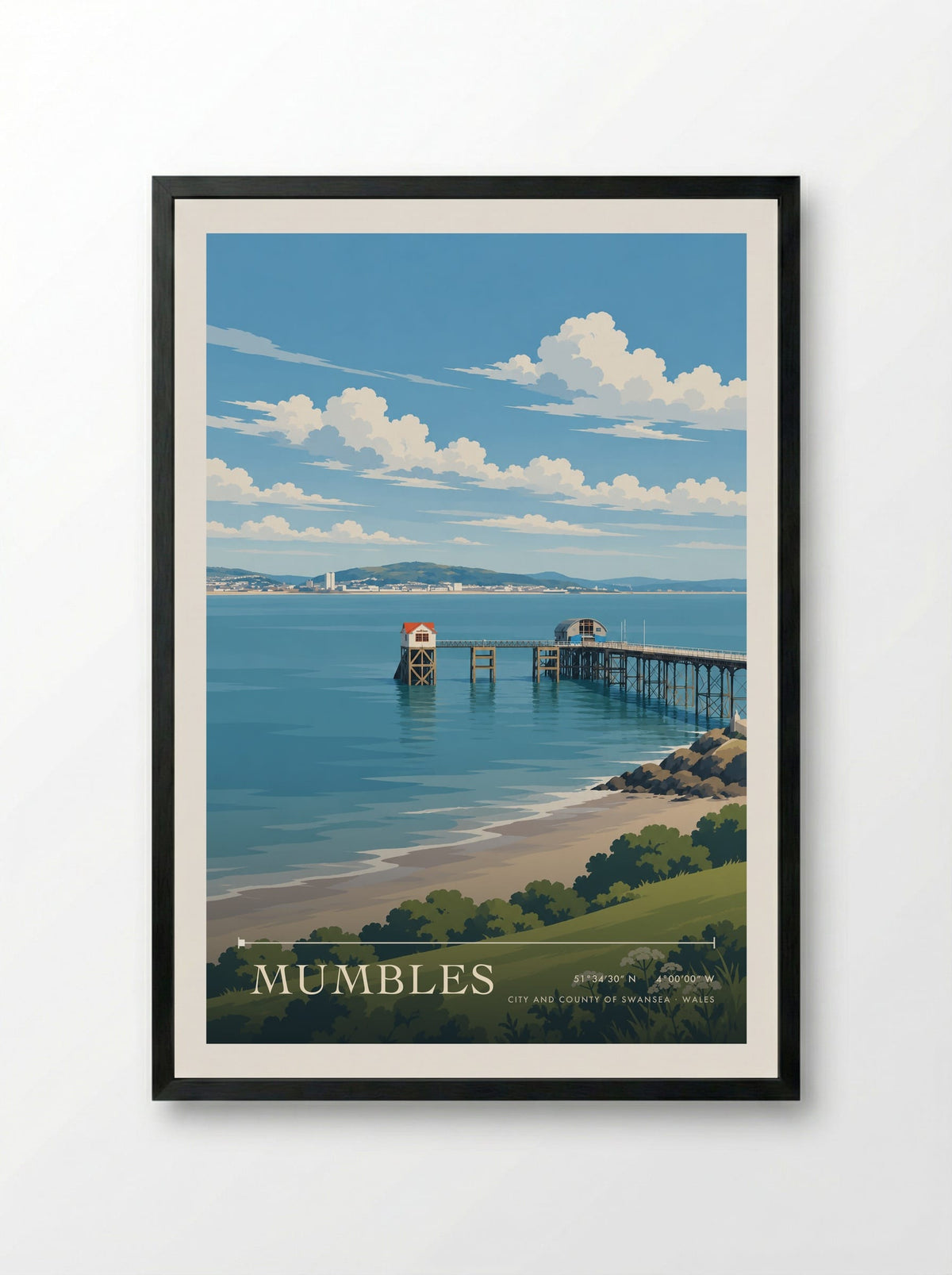 Mumbles, City and County of Swansea | Travel Poster - Framed Print Black