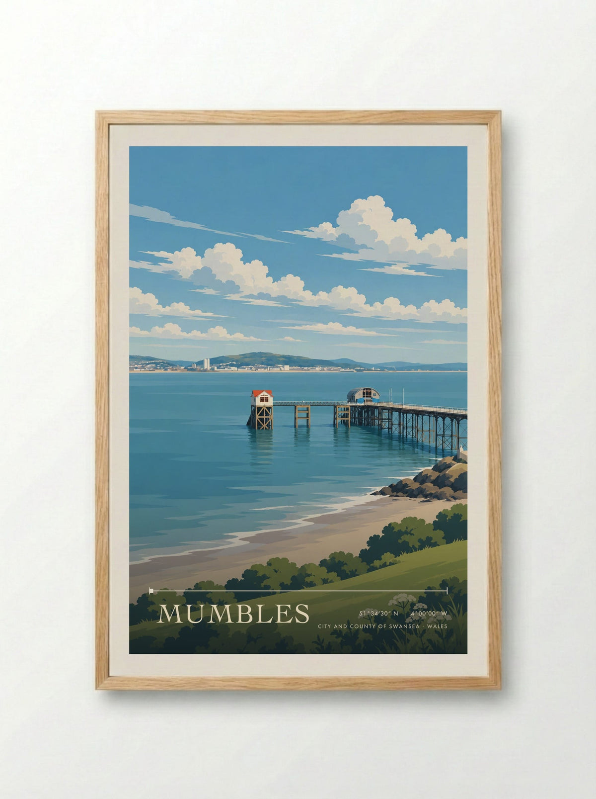 Mumbles, City and County of Swansea | Travel Poster - Framed Print Wood