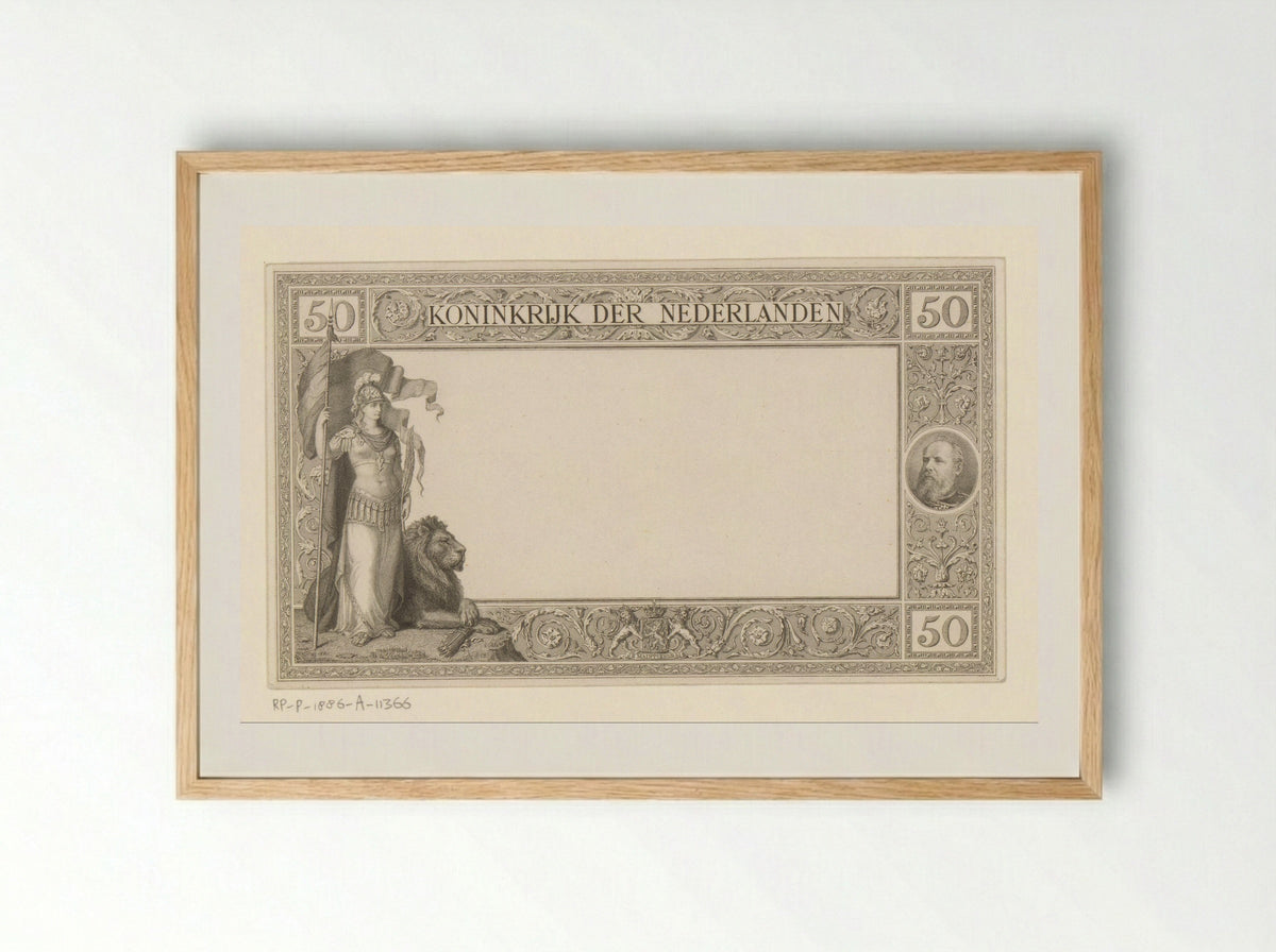 Muntbiljet van 50 gulden - Rudolf Stang - Framed Print Wood