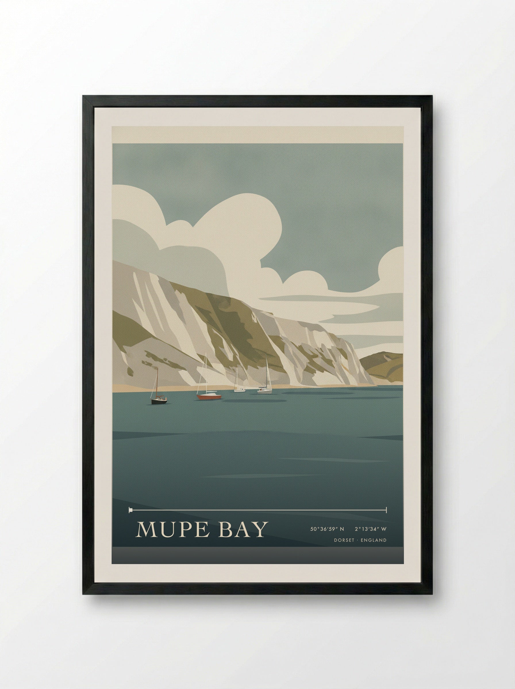 Mupe Bay Dorset England Travel Poster - Framed Print Black