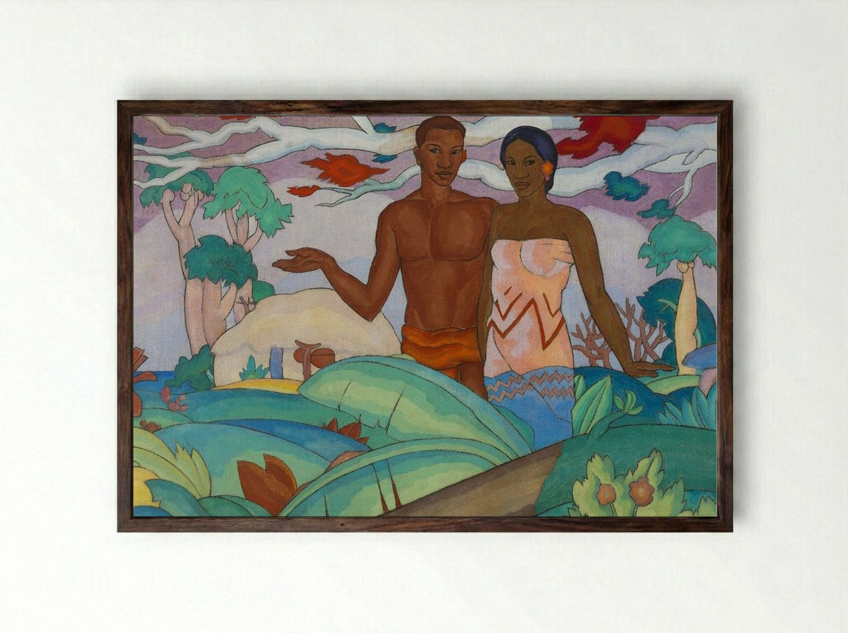 Mural (Figures in a Tropical Setting) - Arman Manookian - Framed Print Dark Wood