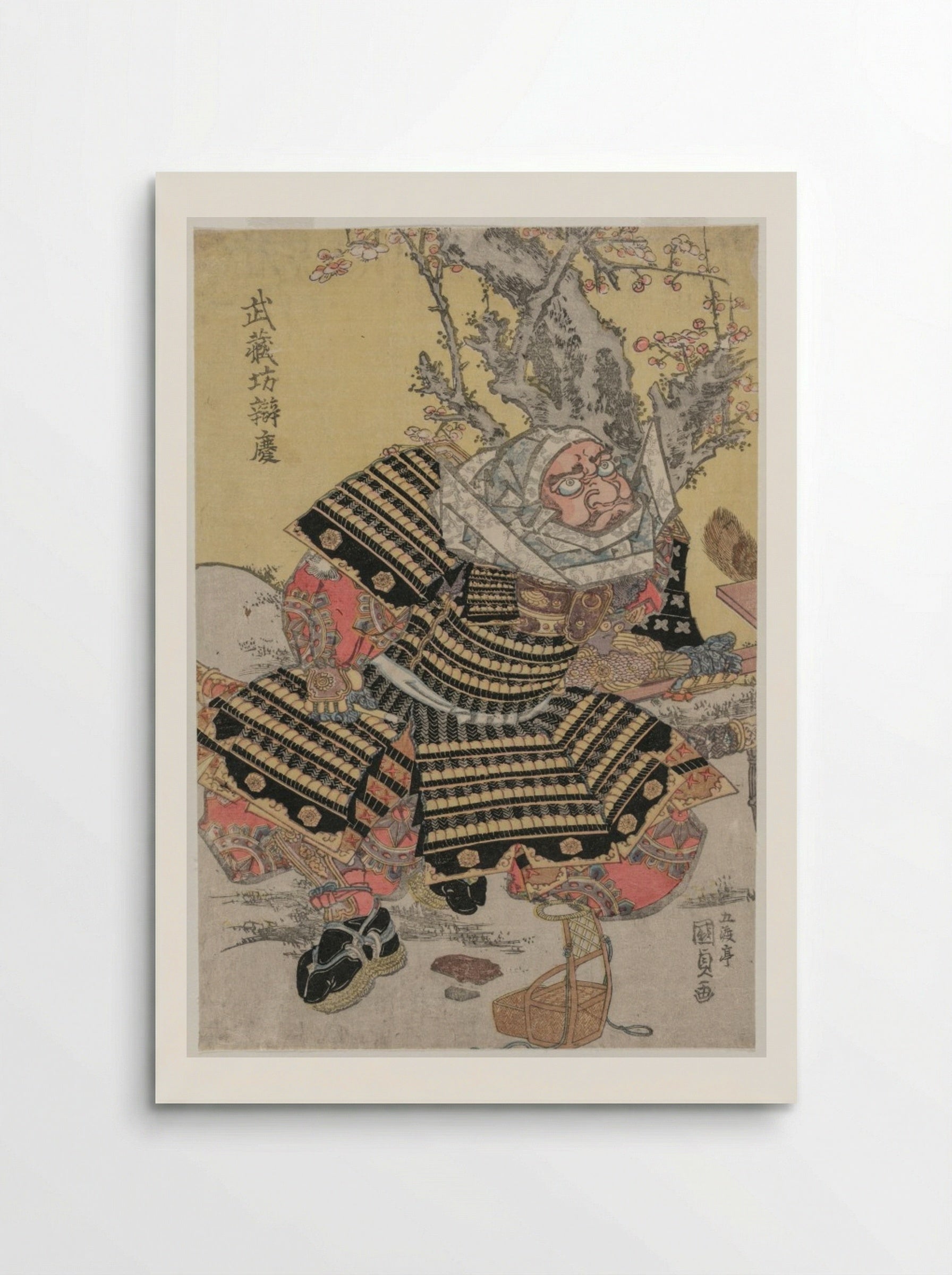 Musashibo Benkei Kneeling by a Plum Tree - Utagawa Kunisada - Poster