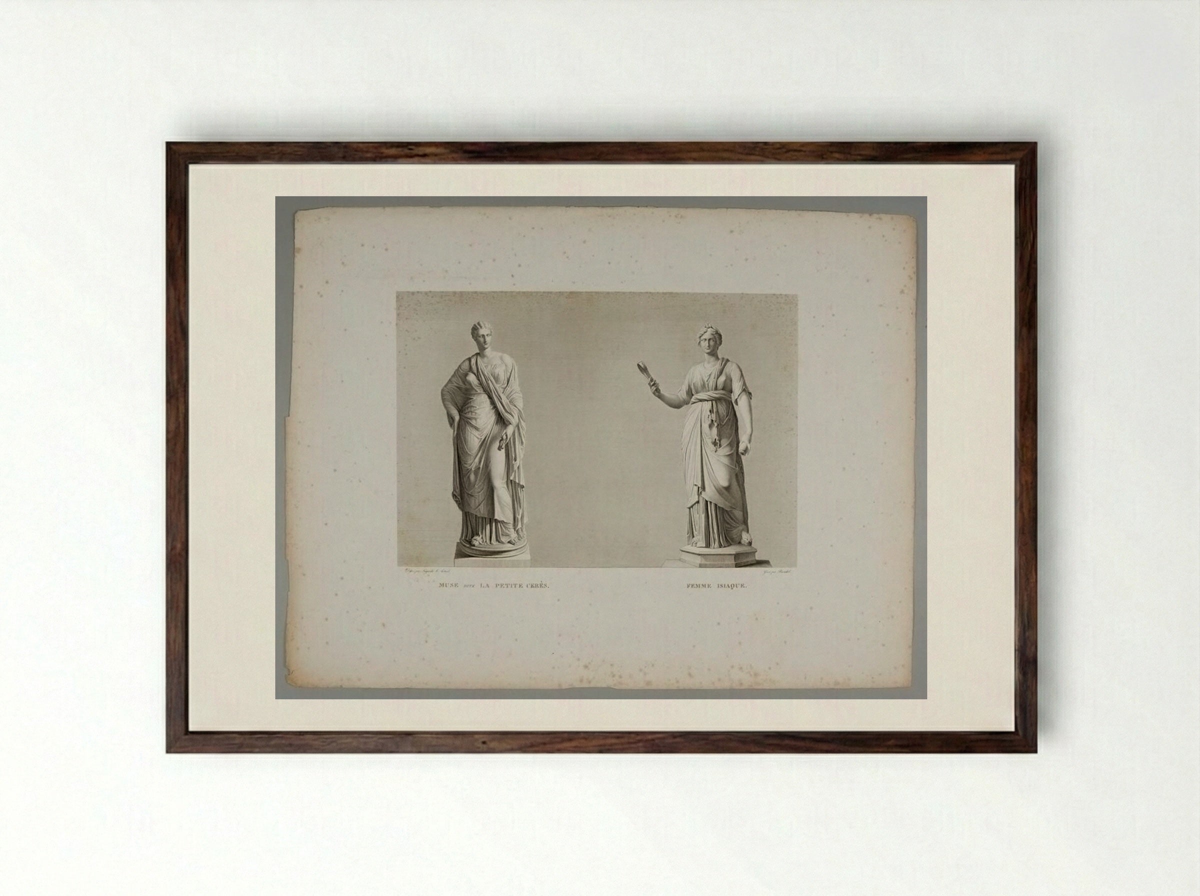 Muse, called the Little Ceres, and Statue of a Woman, after the Antique - Albrecht Christoph Reindel - Framed Print Dark Wood