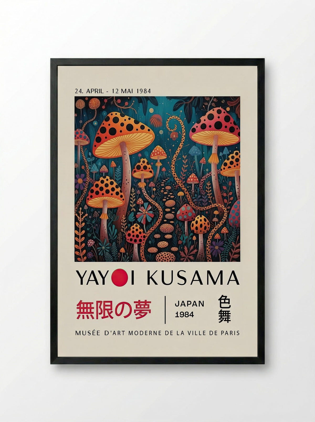 Mushroom Dreamscape - Yayoi Kusama - Framed Print Black