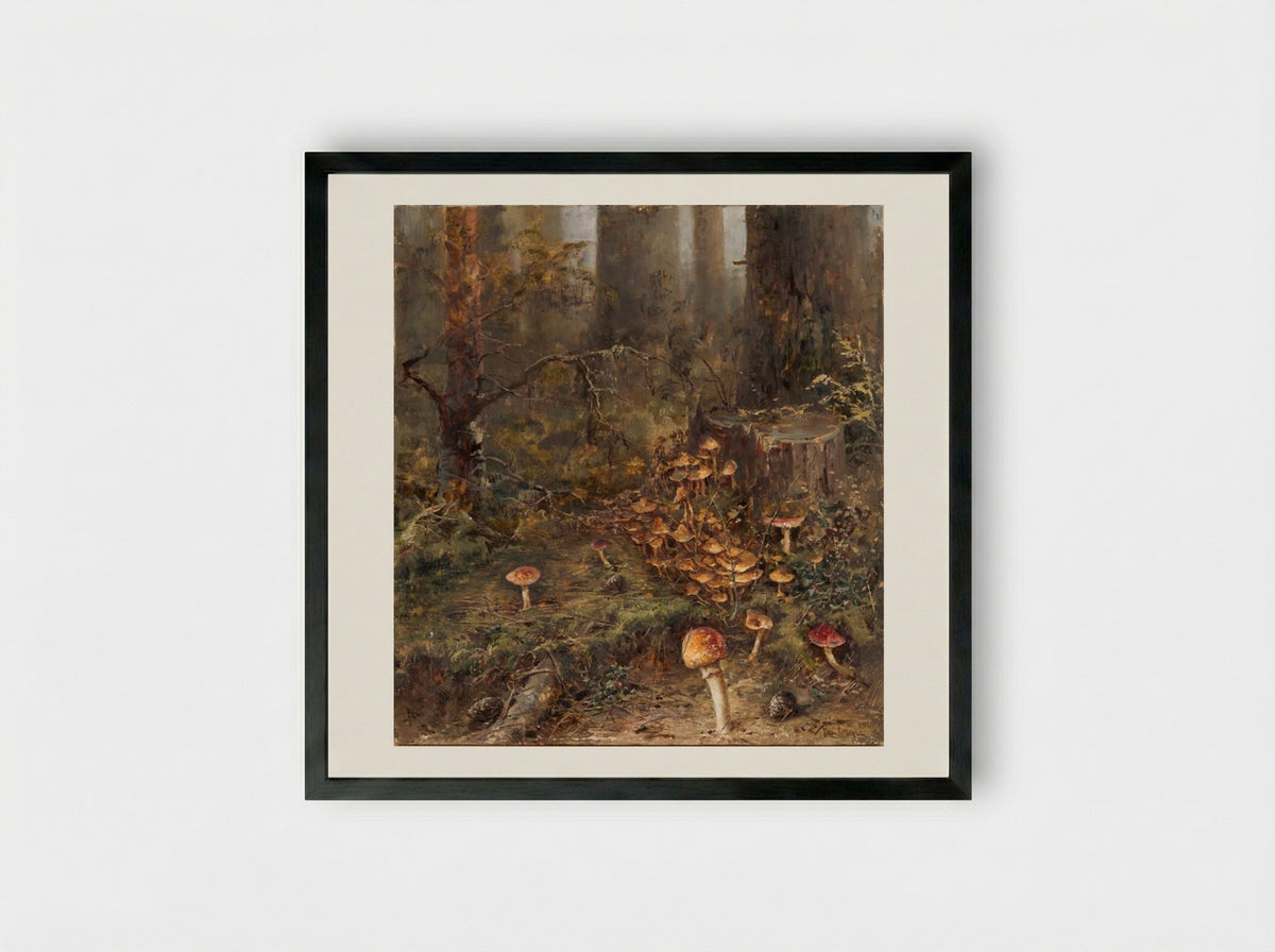 Mushrooms in a Forest - Julius Sergius von Klever - Framed Print Black