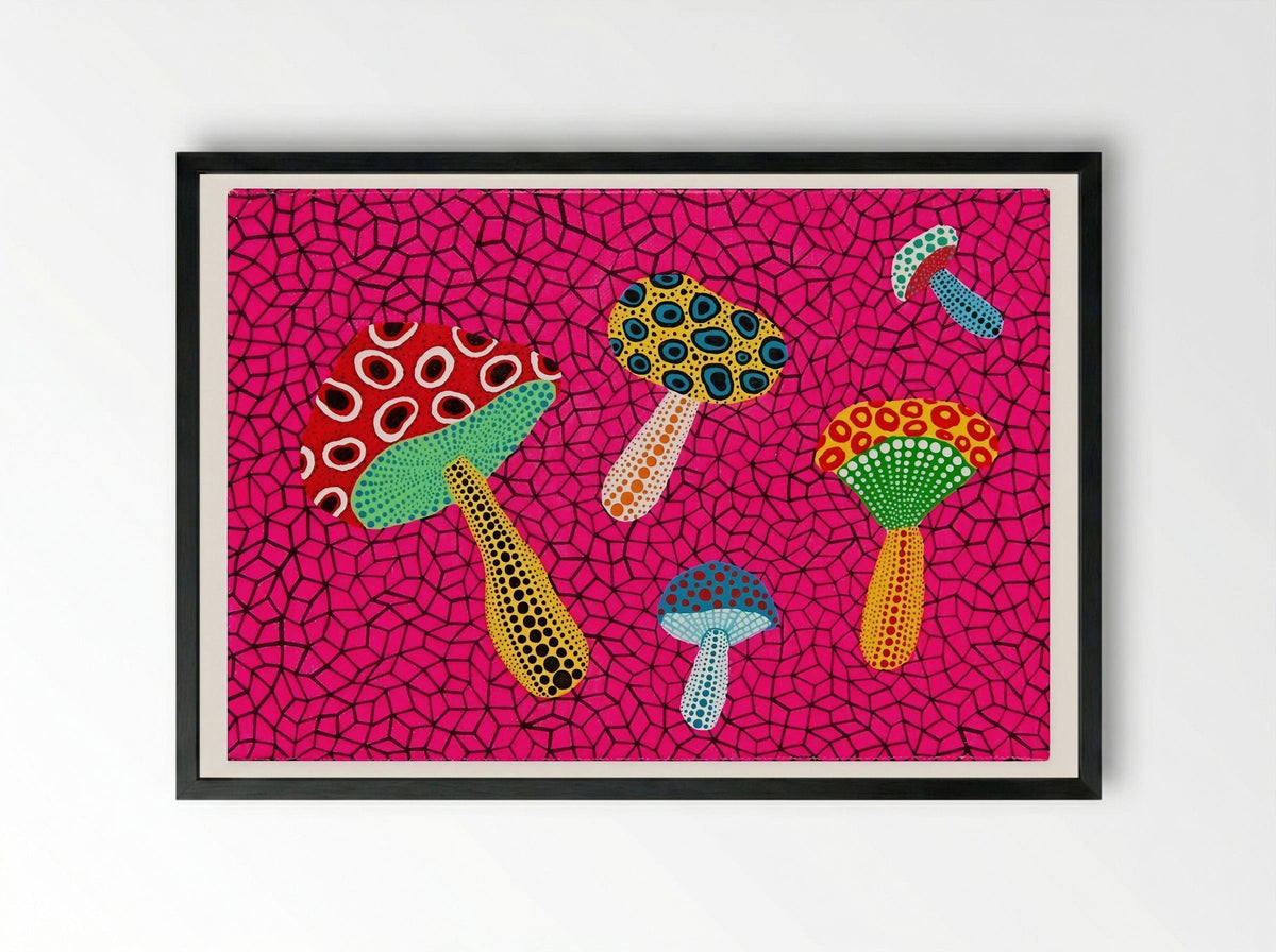 Mushrooms - Yayoi Kusama - Framed Print Black