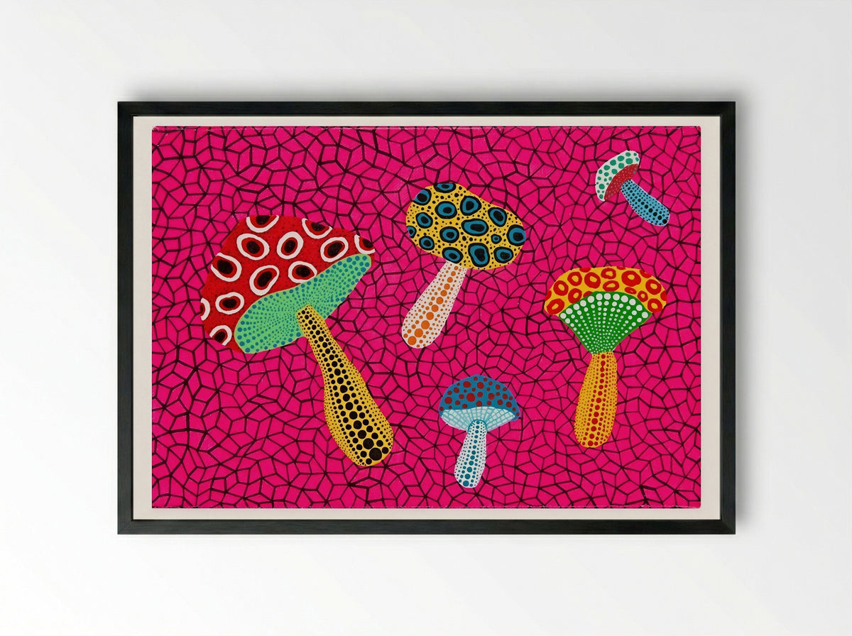 Mushrooms - Yayoi Kusama - Framed Print Black