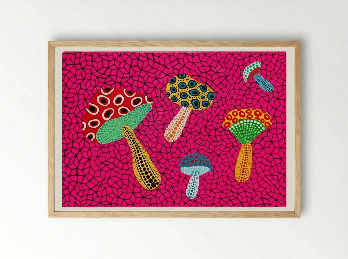 Mushrooms - Yayoi Kusama - Framed Print Wood
