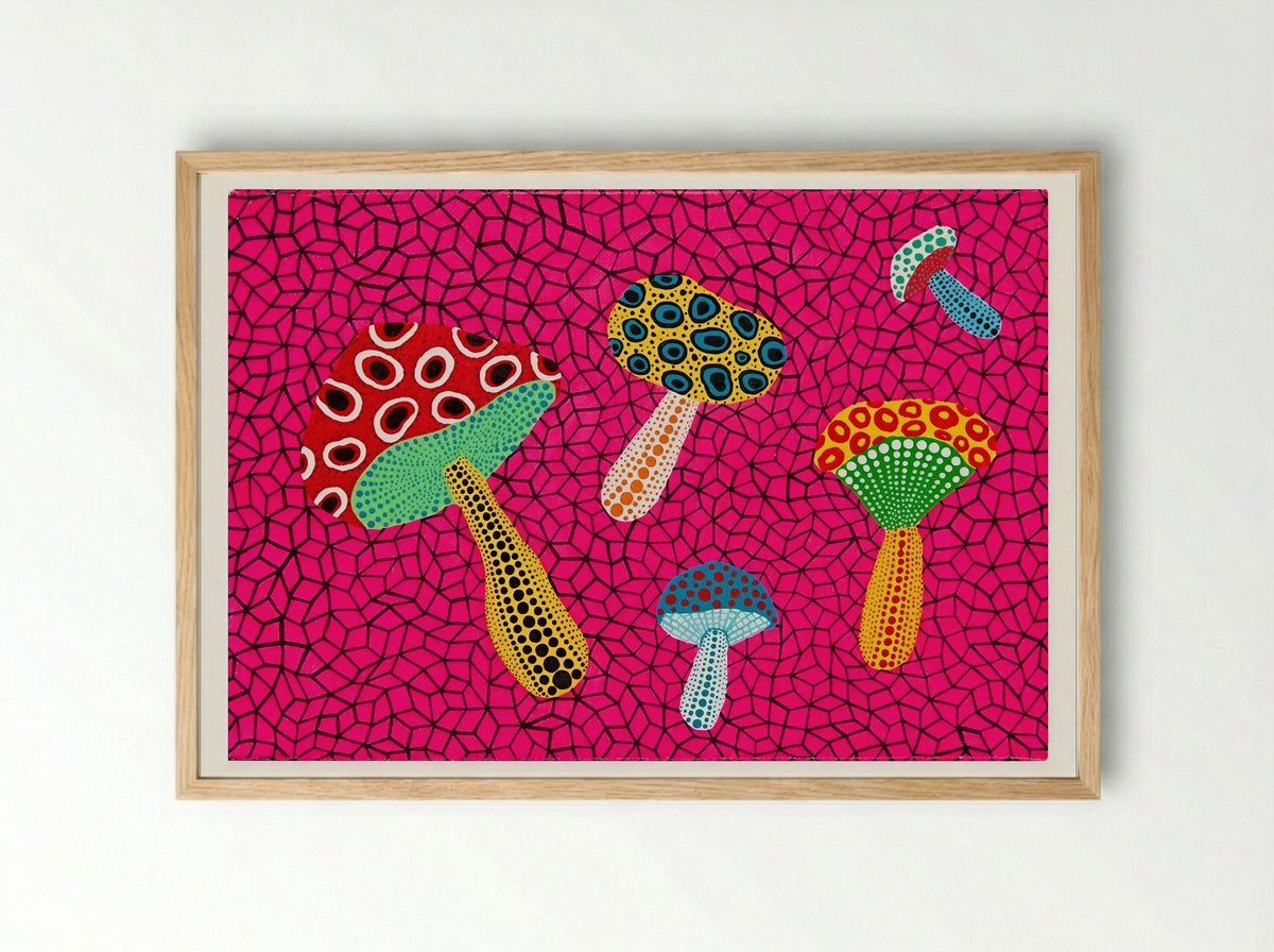 Mushrooms - Yayoi Kusama - Framed Print Wood