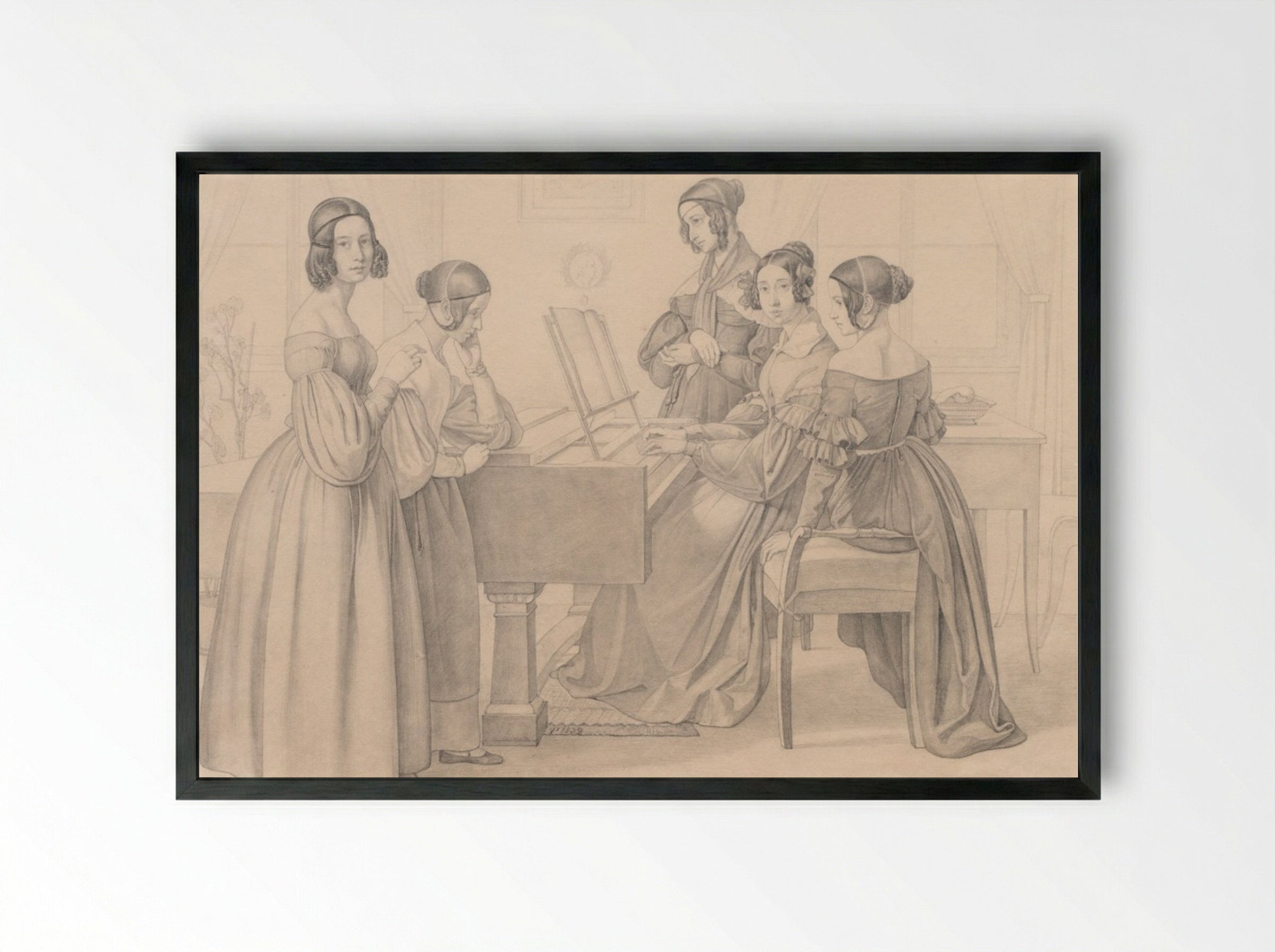 Musicale at the Prellers' - Friedrich Preller - Framed Print Black