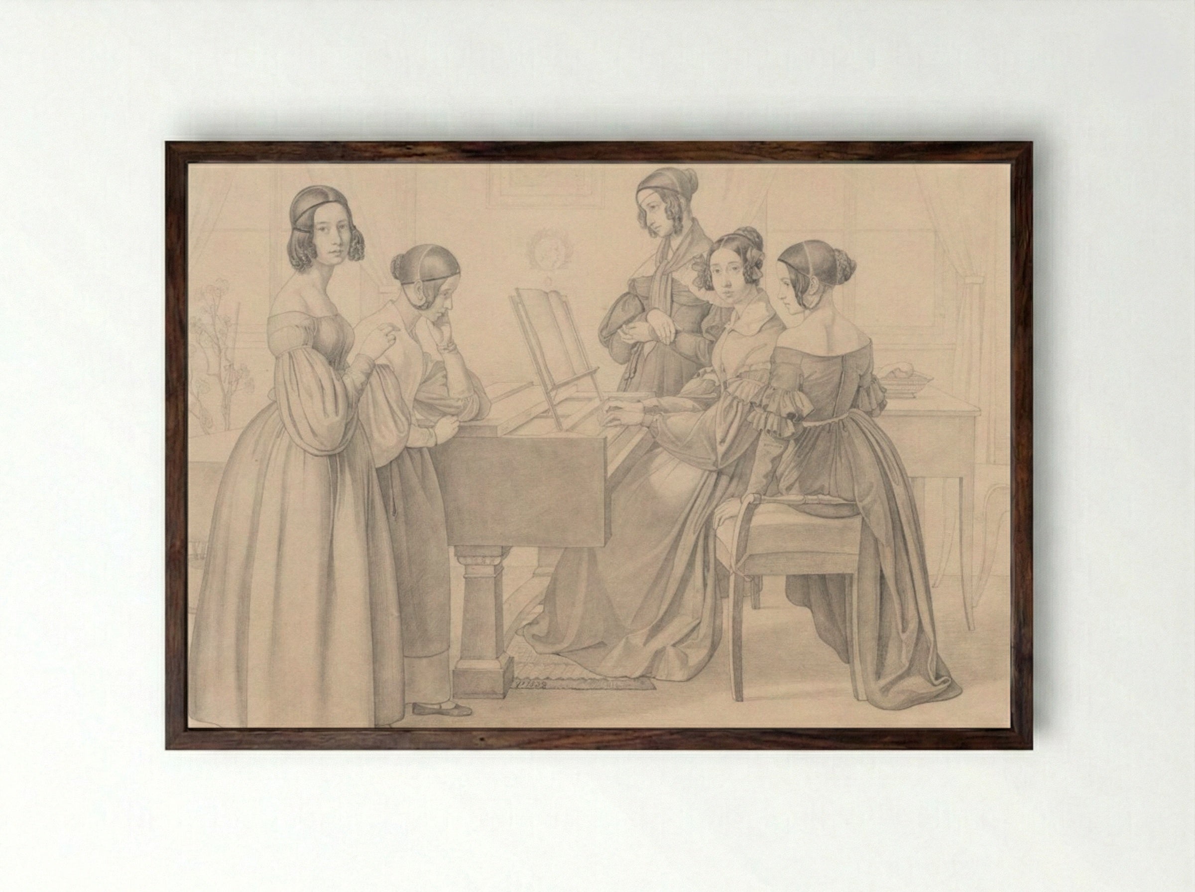 Musicale at the Prellers' - Friedrich Preller - Framed Print Dark Wood