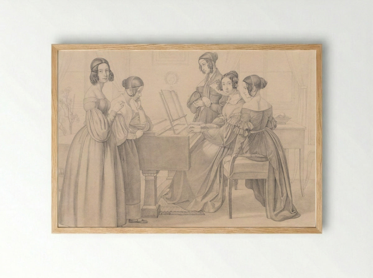 Musicale at the Prellers' - Friedrich Preller - Framed Print Wood