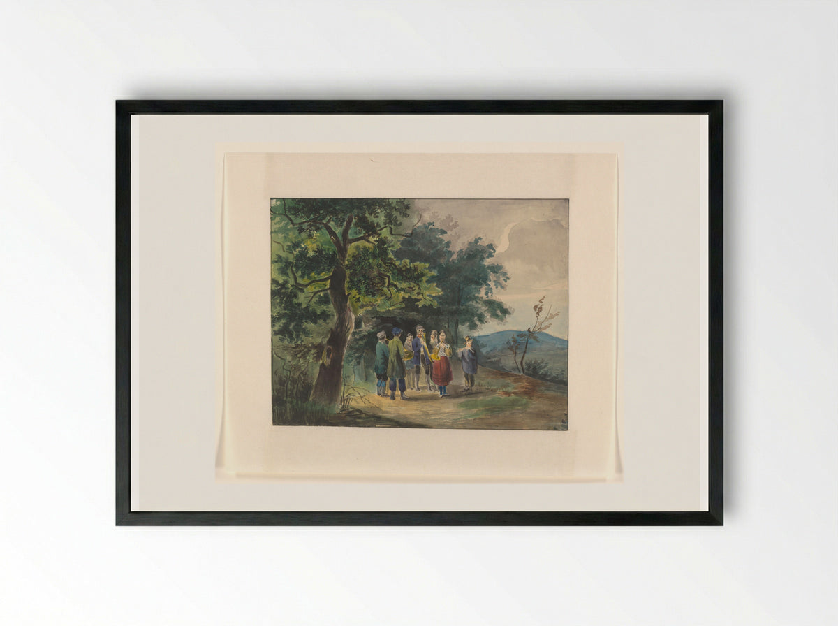 Musicerend gezelschap aan een bosrand - Johannes van Reijn - Framed Print Black