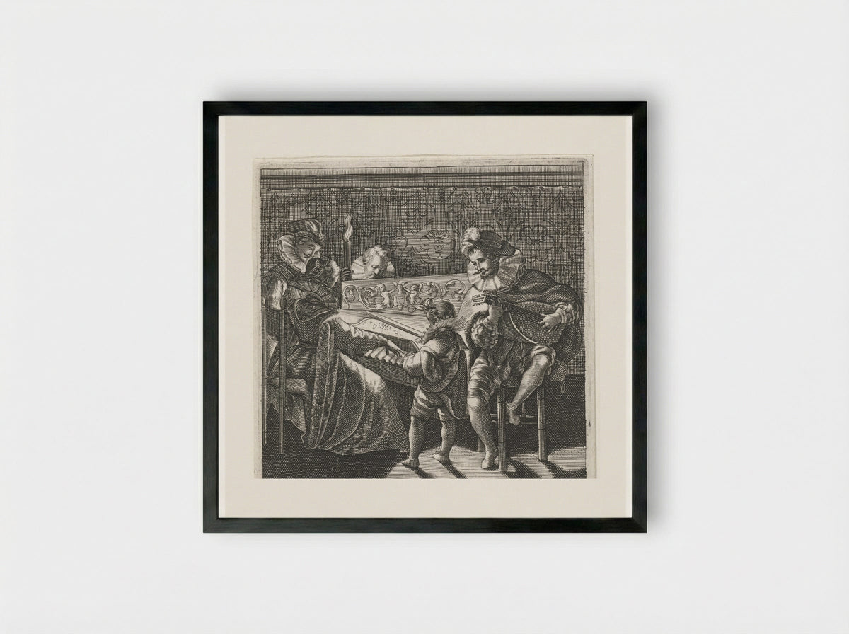 Musicerend gezelschap bij toortslicht - Johann Theodor de Bry - Framed Print Black