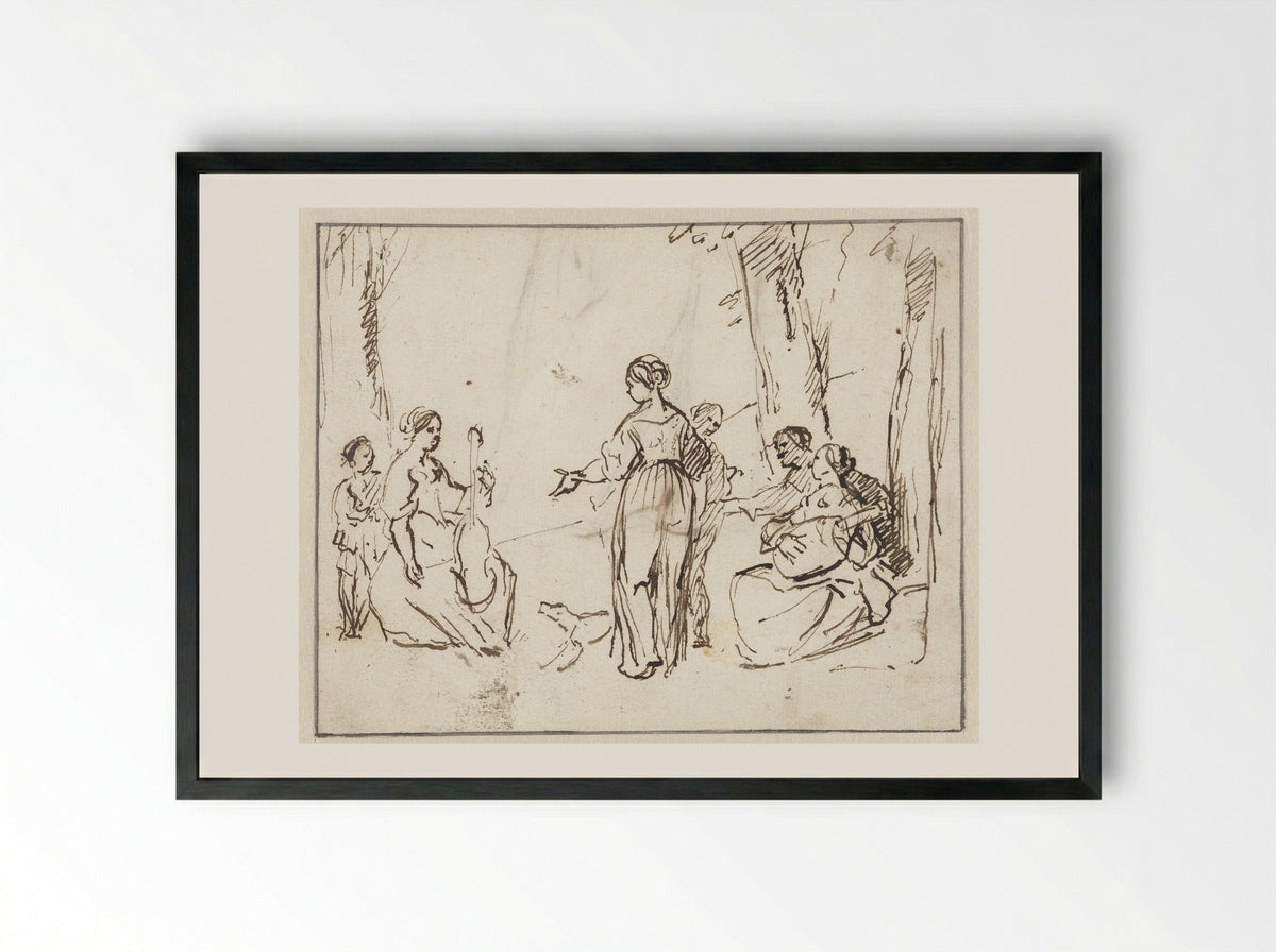 Musicerend gezelschap in een tuin - Gerard Pietersz. van Zijl - Framed Print Black