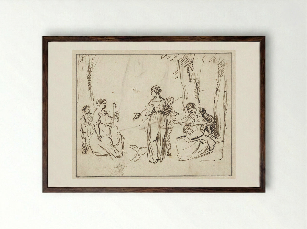 Musicerend gezelschap in een tuin - Gerard Pietersz. van Zijl - Framed Print Dark Wood
