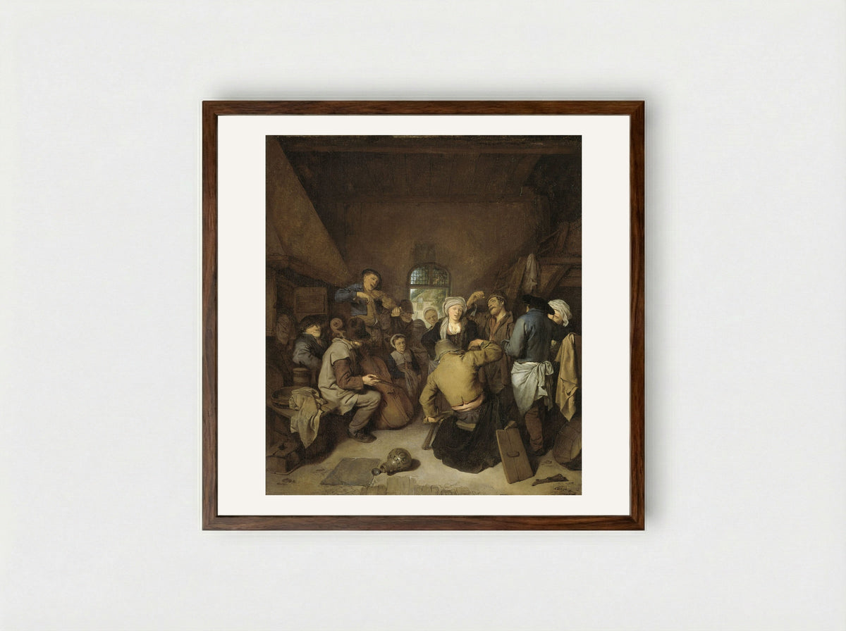 Musicerende en dansende boeren - Cornelis Pietersz. Bega - Framed Print Dark Wood
