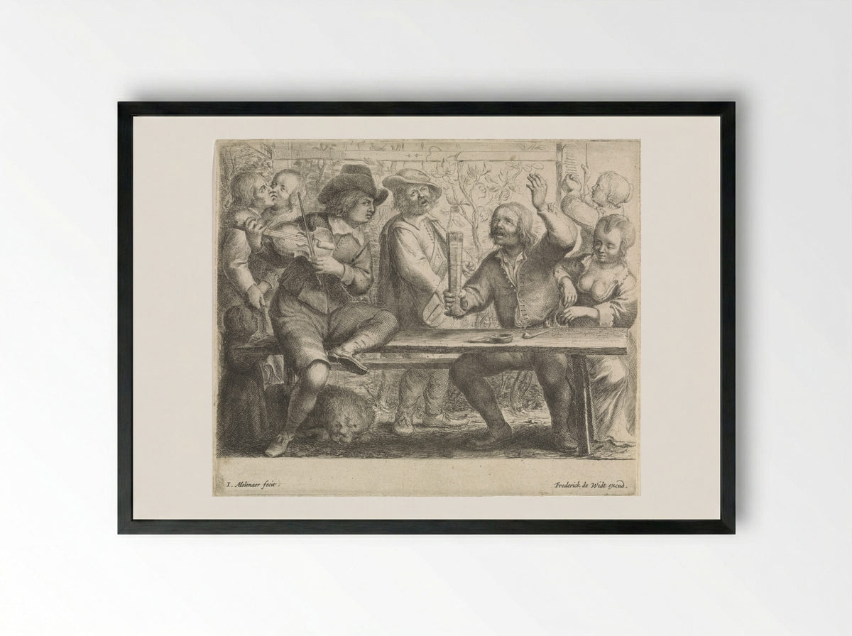 Musicians and a Drinker in an Inn - Jan Miense Molenaer - Framed Print Black