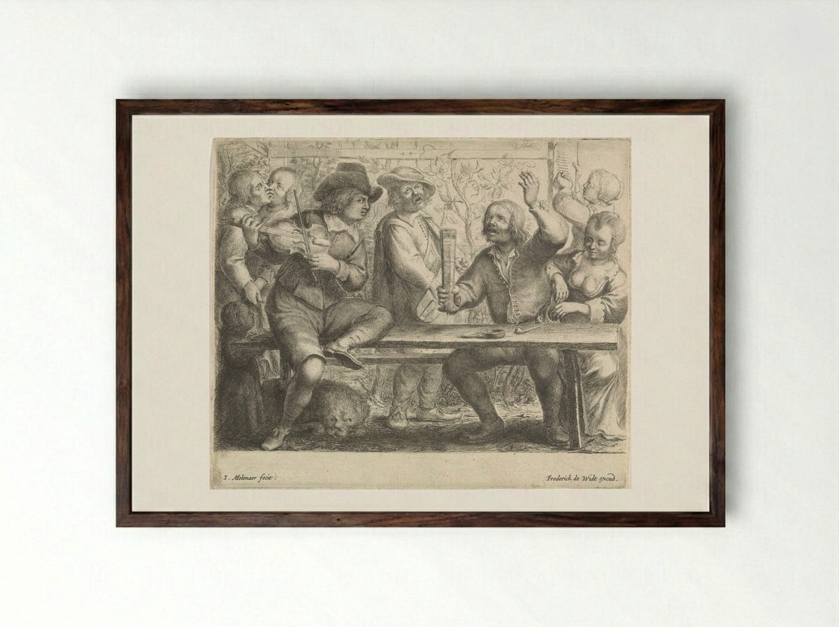 Musicians and a Drinker in an Inn - Jan Miense Molenaer - Framed Print Dark Wood