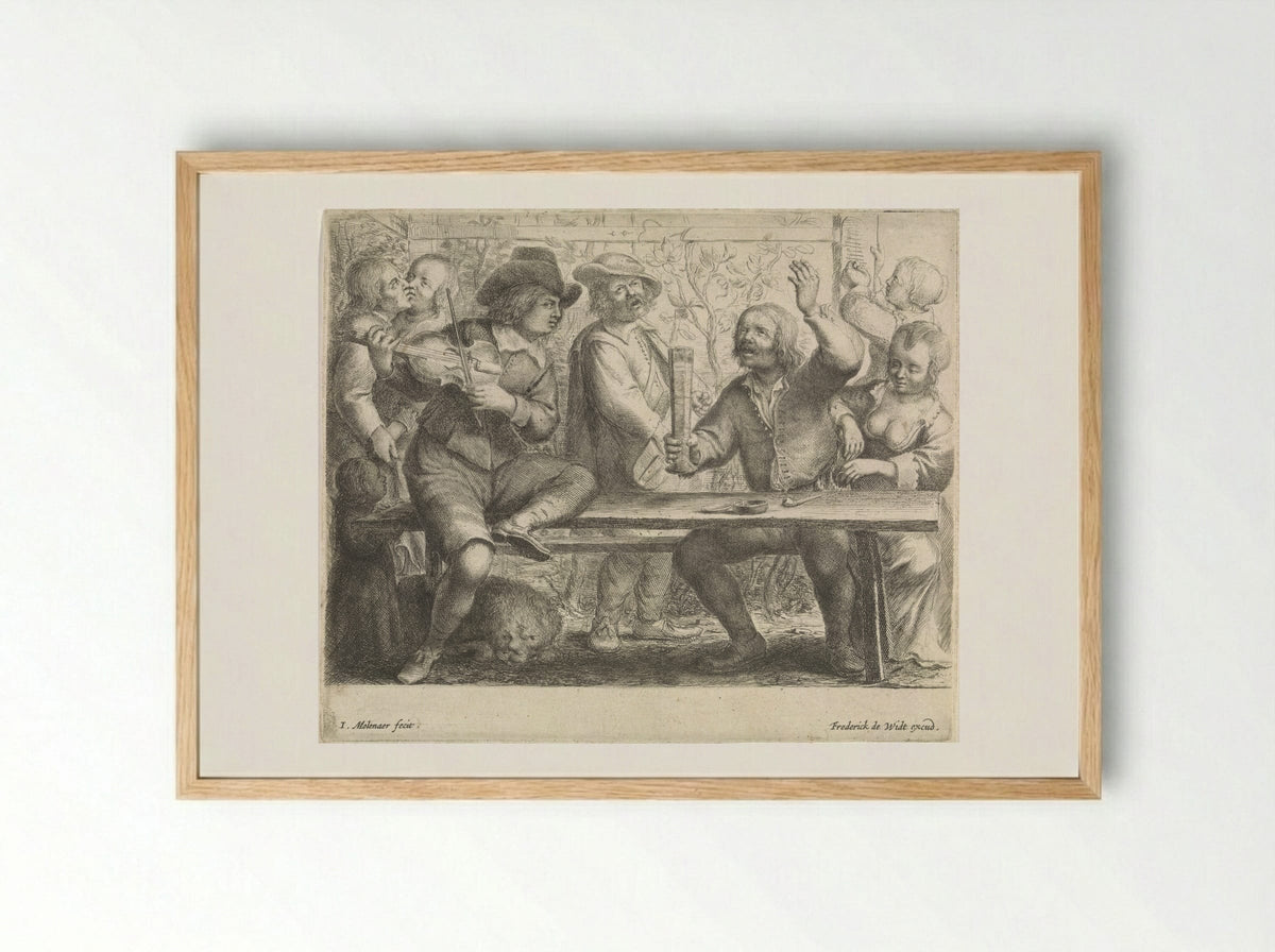Musicians and a Drinker in an Inn - Jan Miense Molenaer - Framed Print Wood