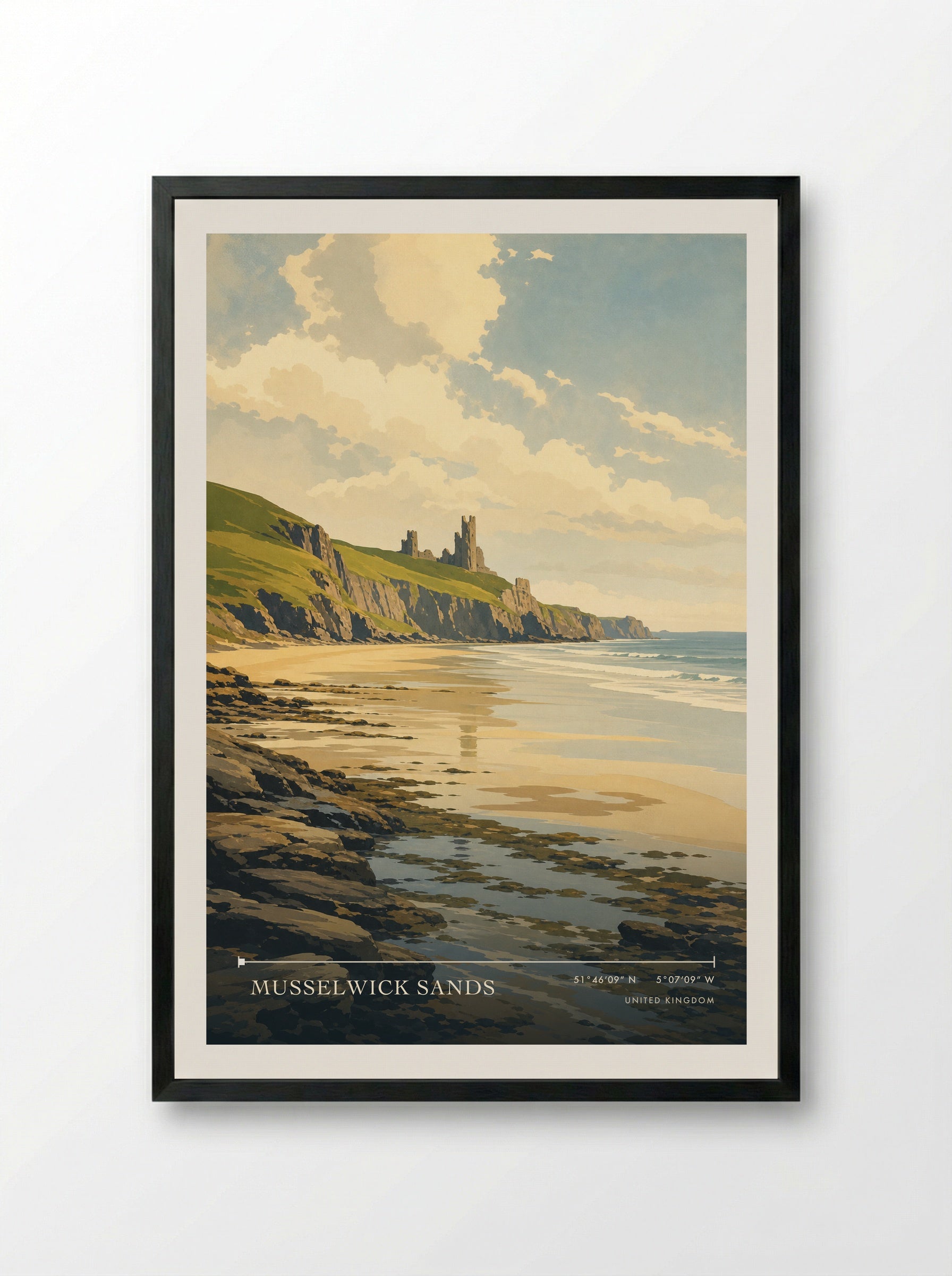 Musselwick Sands United Kingdom Travel Poster - Framed Print Black