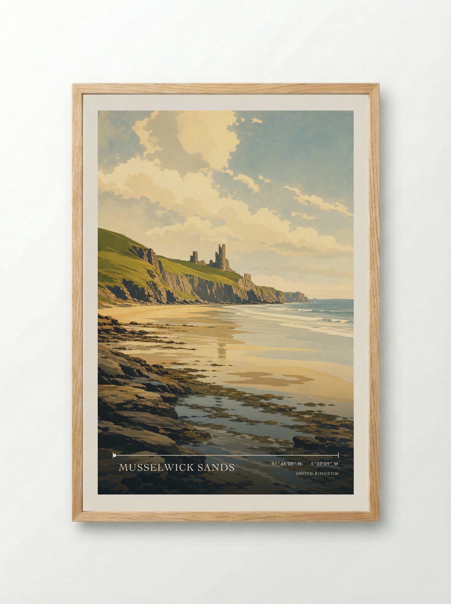 Musselwick Sands United Kingdom Travel Poster - Framed Print Wood