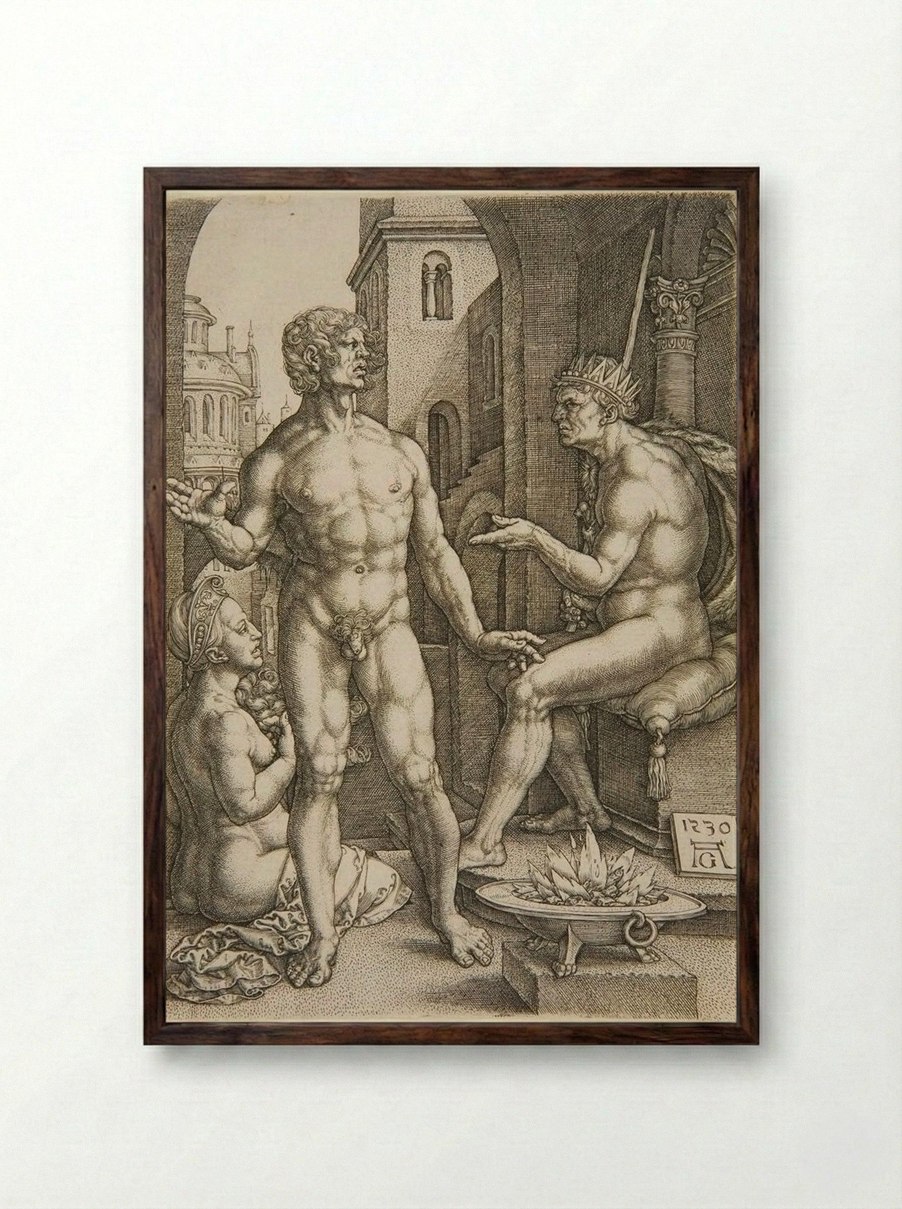 Mutius Scaevola - Heinrich Aldegrever - Framed Print Dark Wood