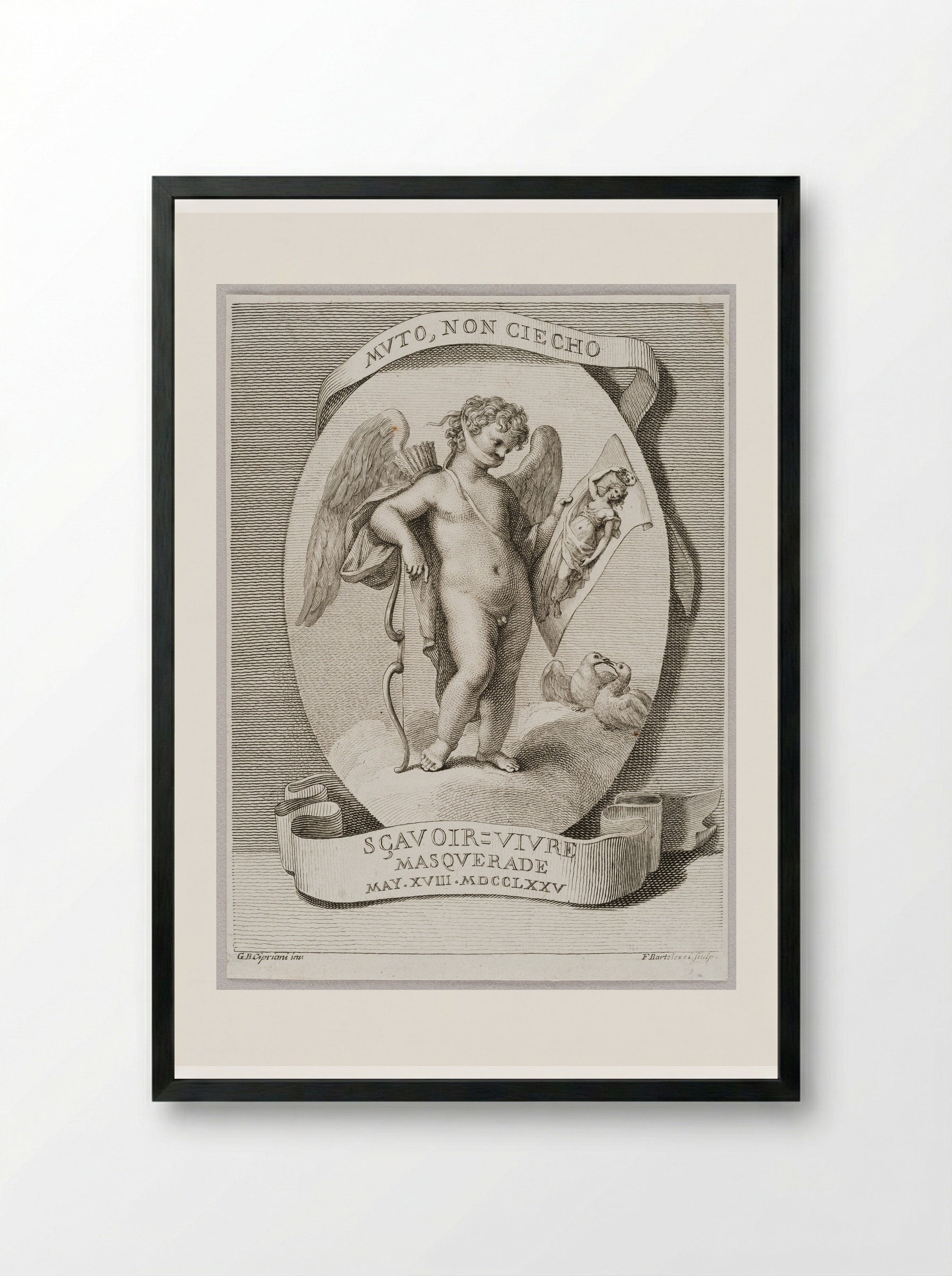 Muto, non Ciecho Sçavoir = Vivre Masquerade - Francesco Bartolozzi - Framed Print Black