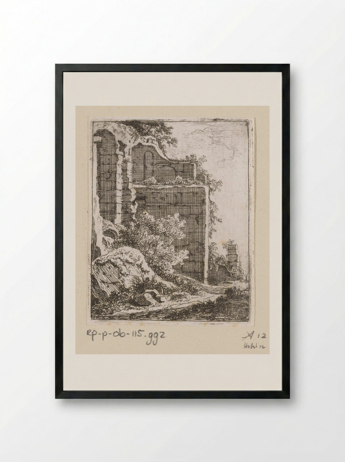 Muur van een ruïne - Johann Franz Ermels - Framed Print Black