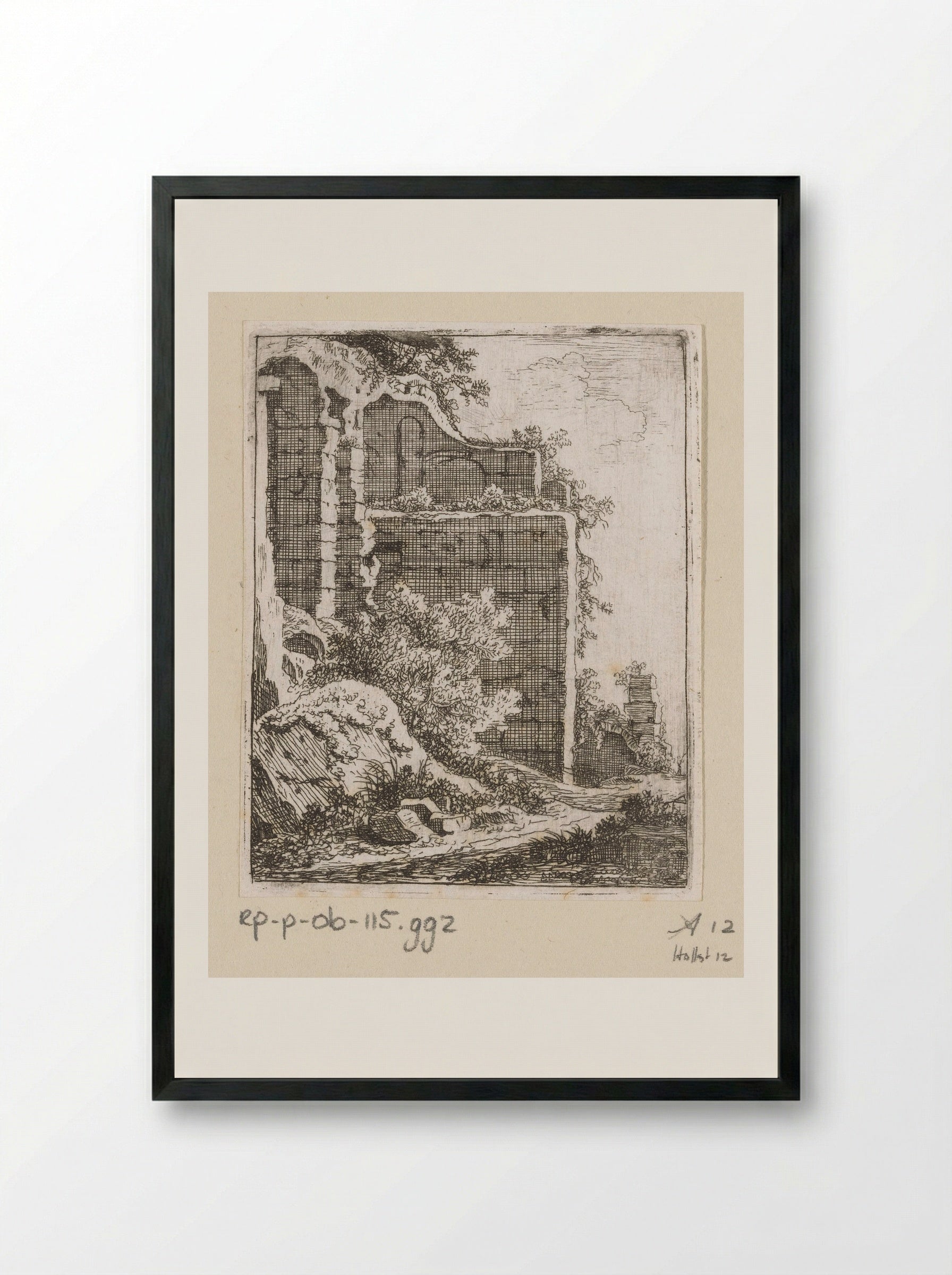 Muur van een ruïne - Johann Franz Ermels - Framed Print Black