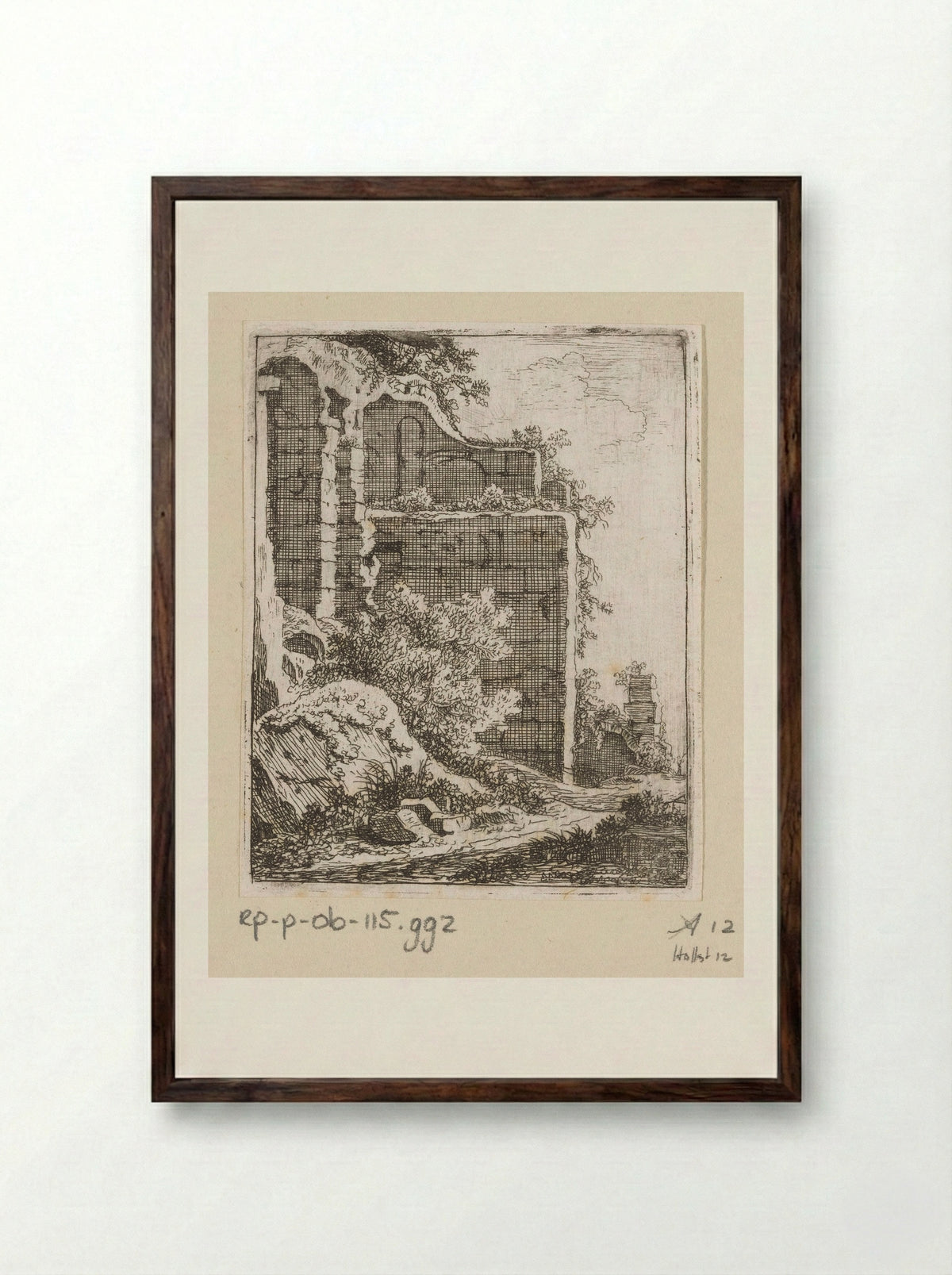 Muur van een ruïne - Johann Franz Ermels - Framed Print Dark Wood