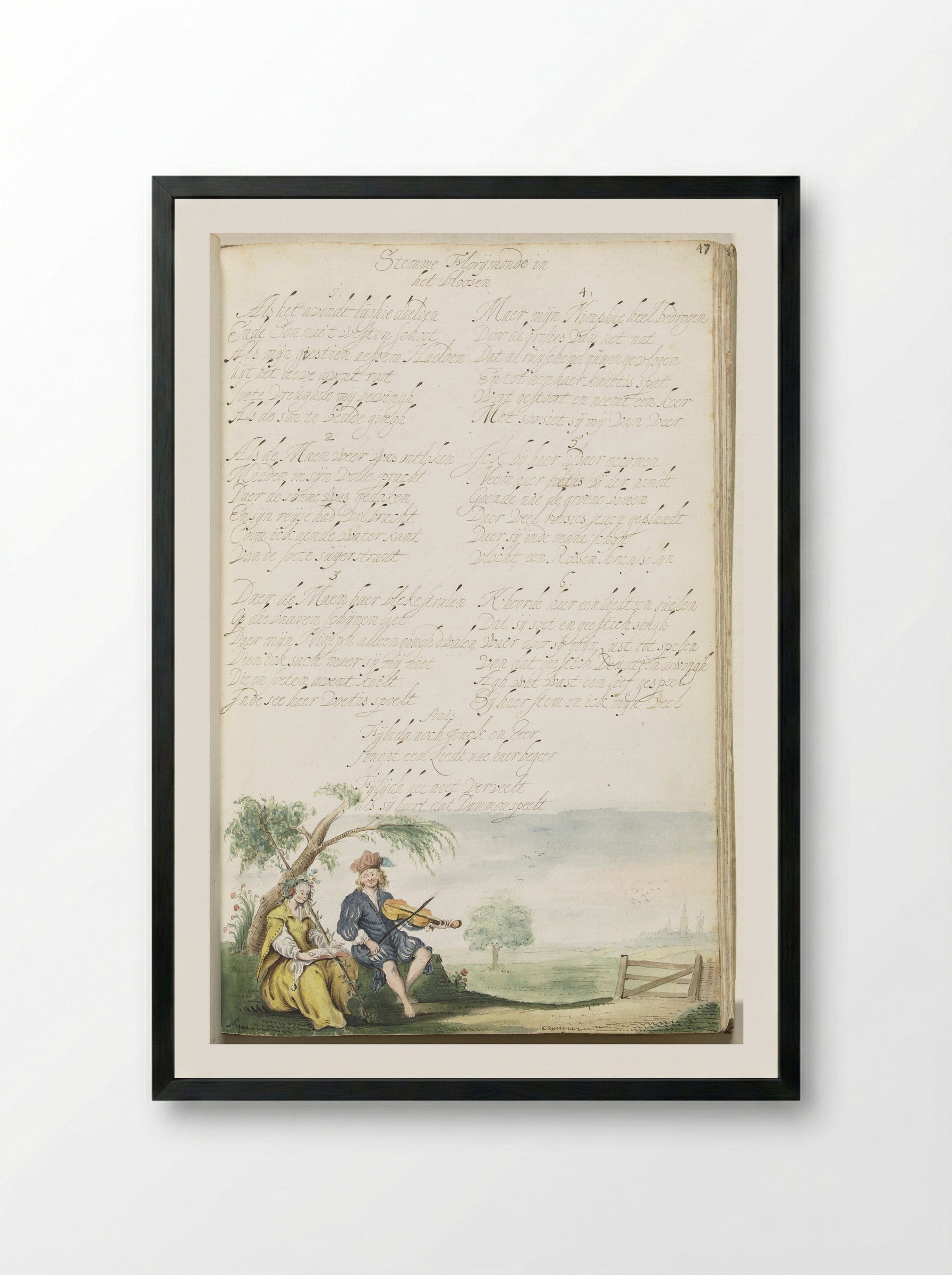 Muziek makend herderspaar - Gesina ter Borch - Framed Print Black