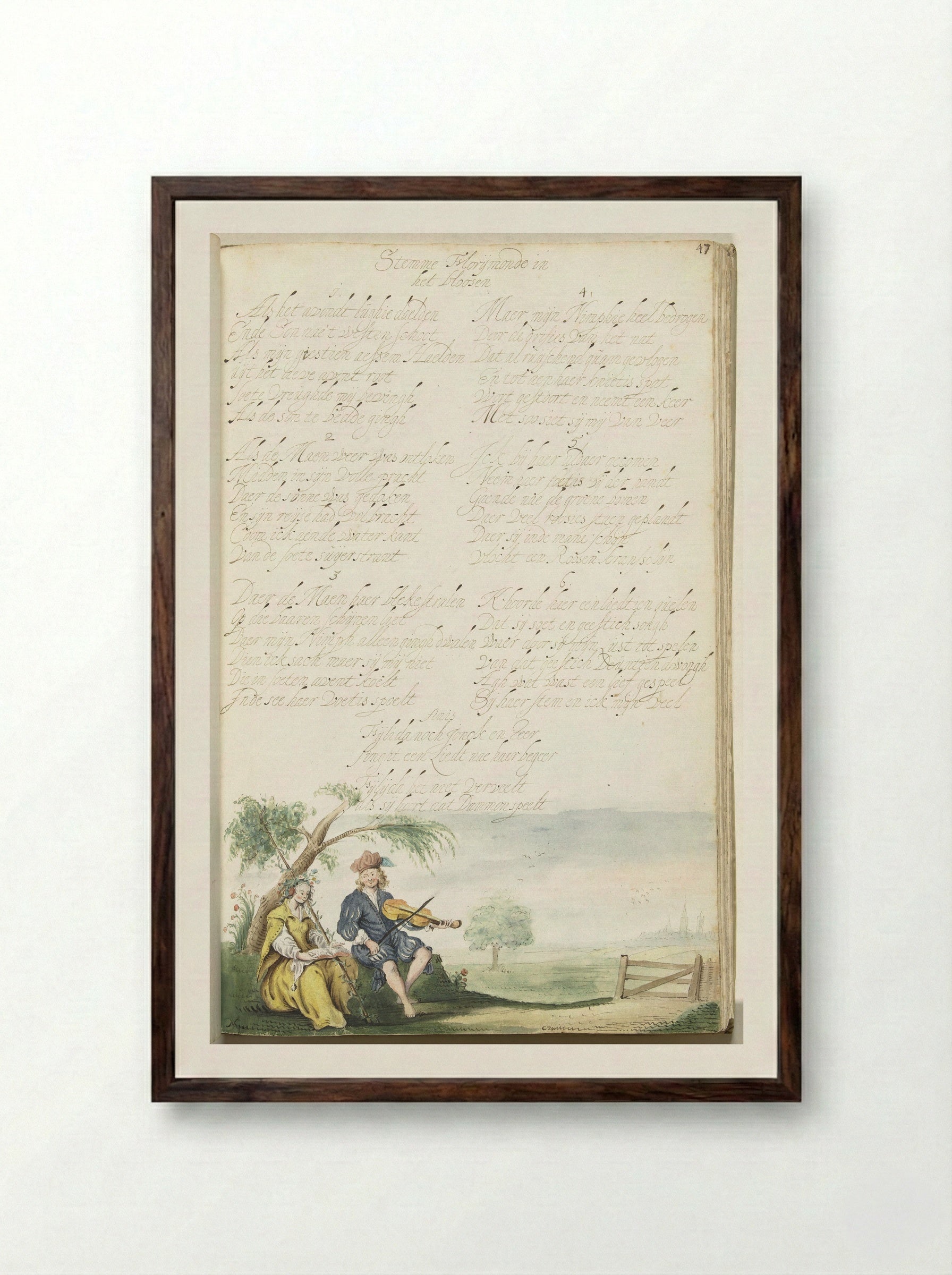 Muziek makend herderspaar - Gesina ter Borch - Framed Print Dark Wood