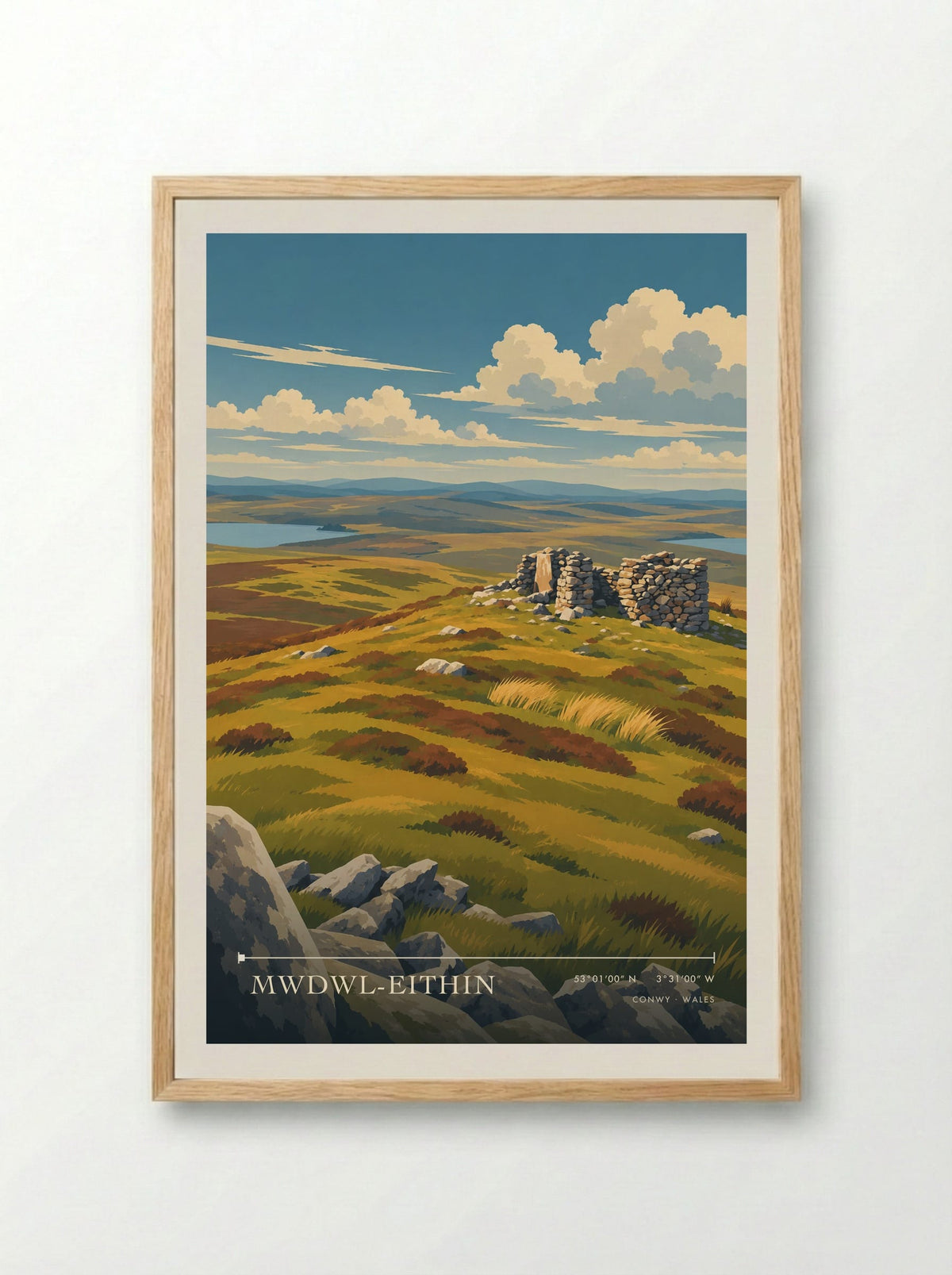 Mwdwl-eithin, Conwy | Travel Poster - Framed Print Wood