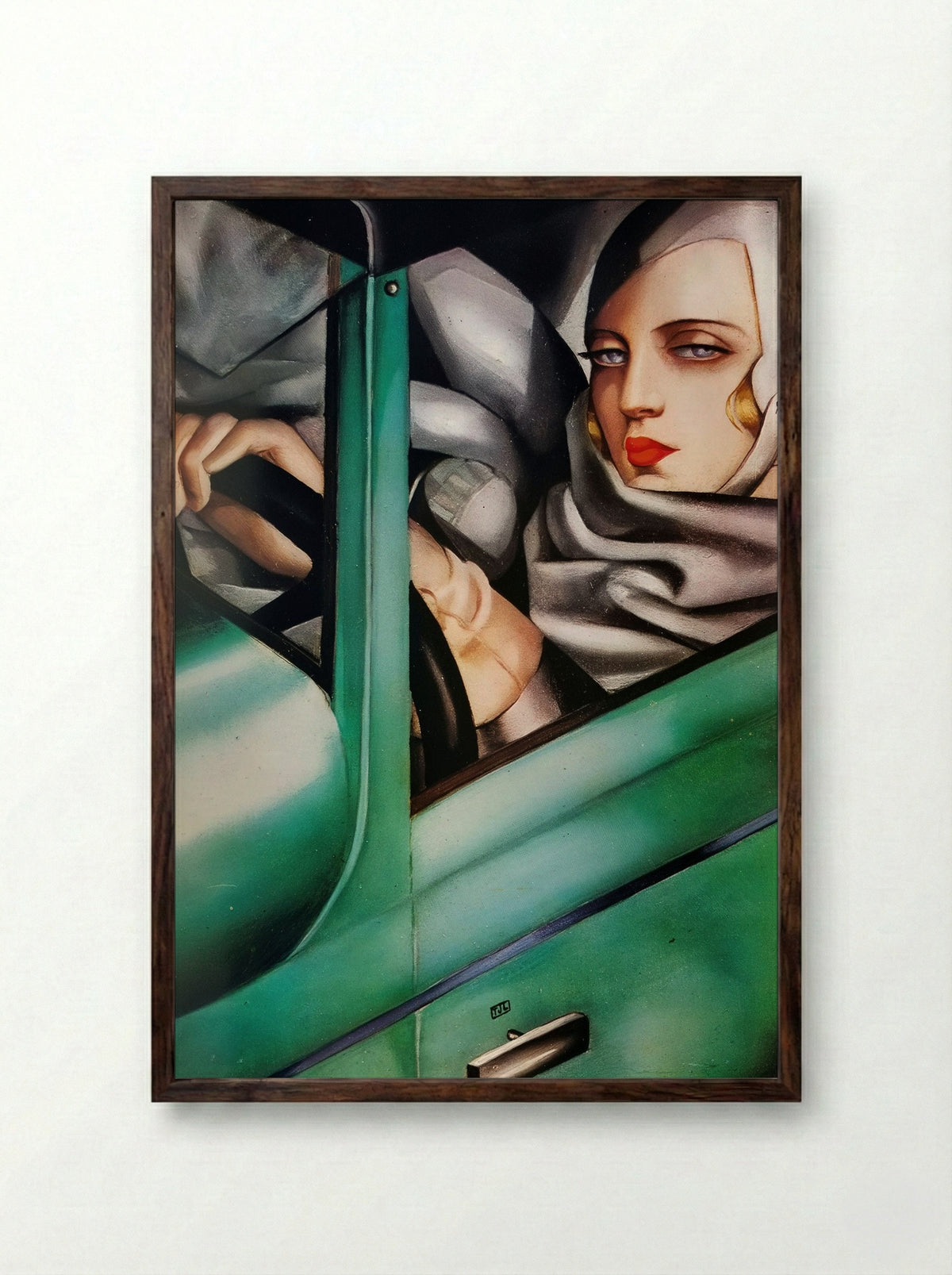 My Portrait (Self-Portrait in the Green Bugatti) - Tamara de Lempicka - Framed Print Dark Wood