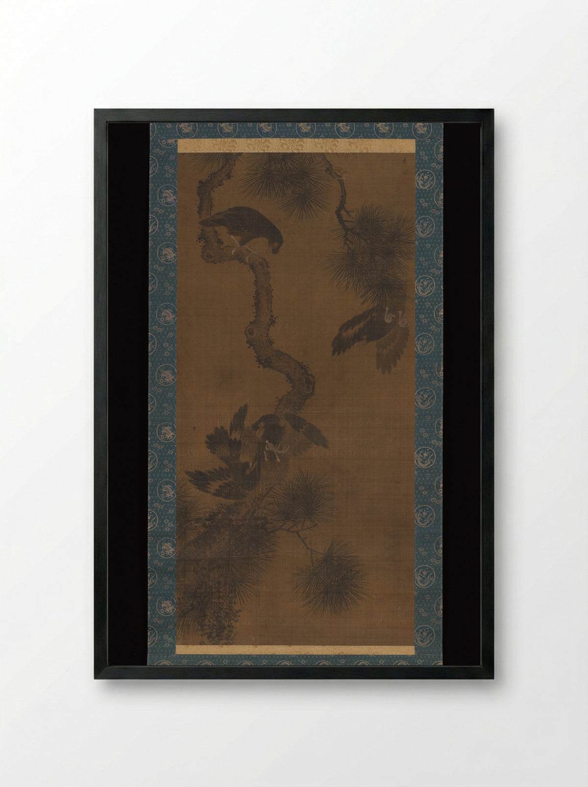 Mynahs on Pine - Yi Gi - Framed Print Black